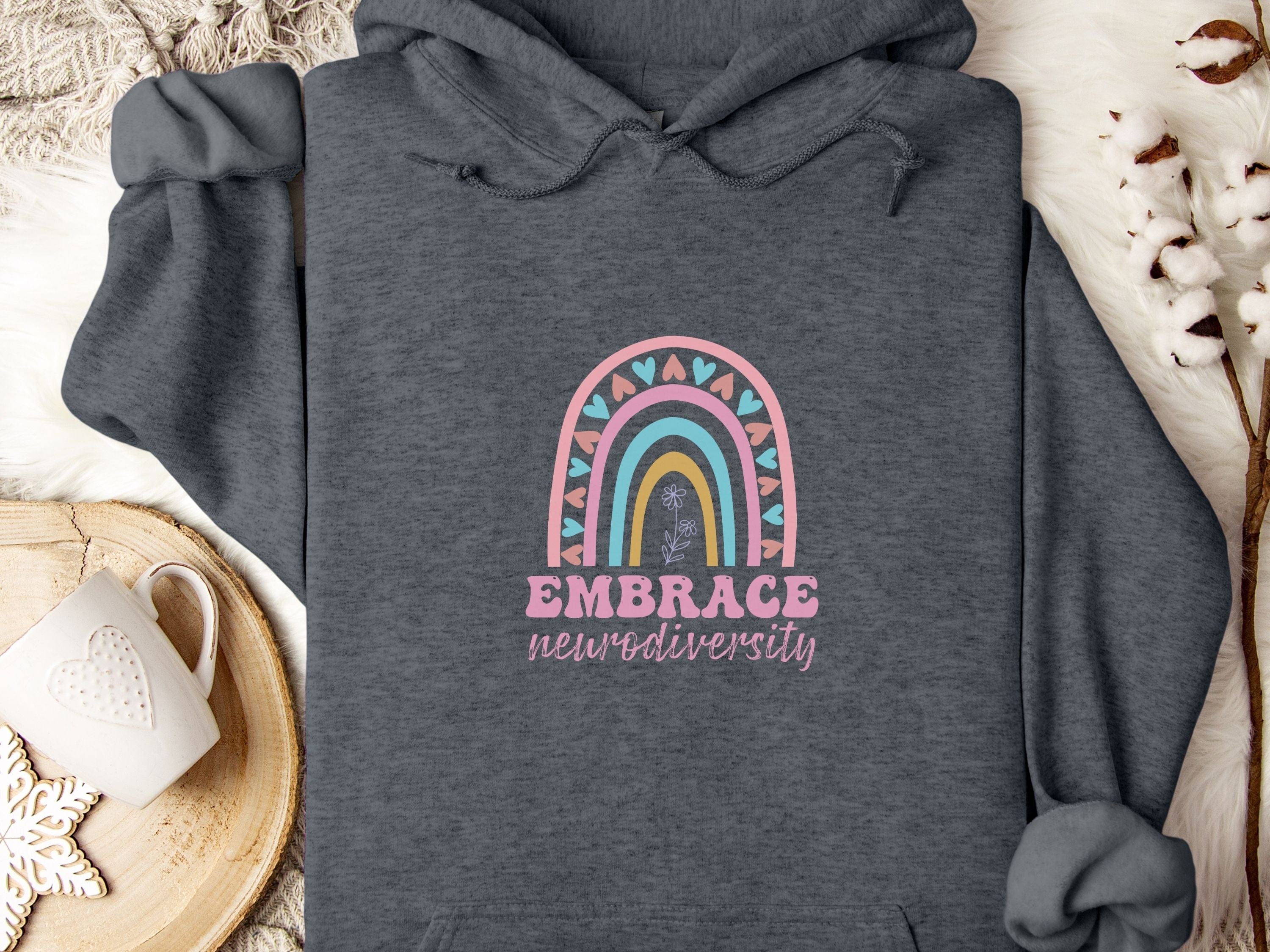 Embrace Neurodiversity Hoodie-Dark Heather-Neurodiversity, ADHD & Autism Awareness & Acceptance Hoodie by Daily Bloom