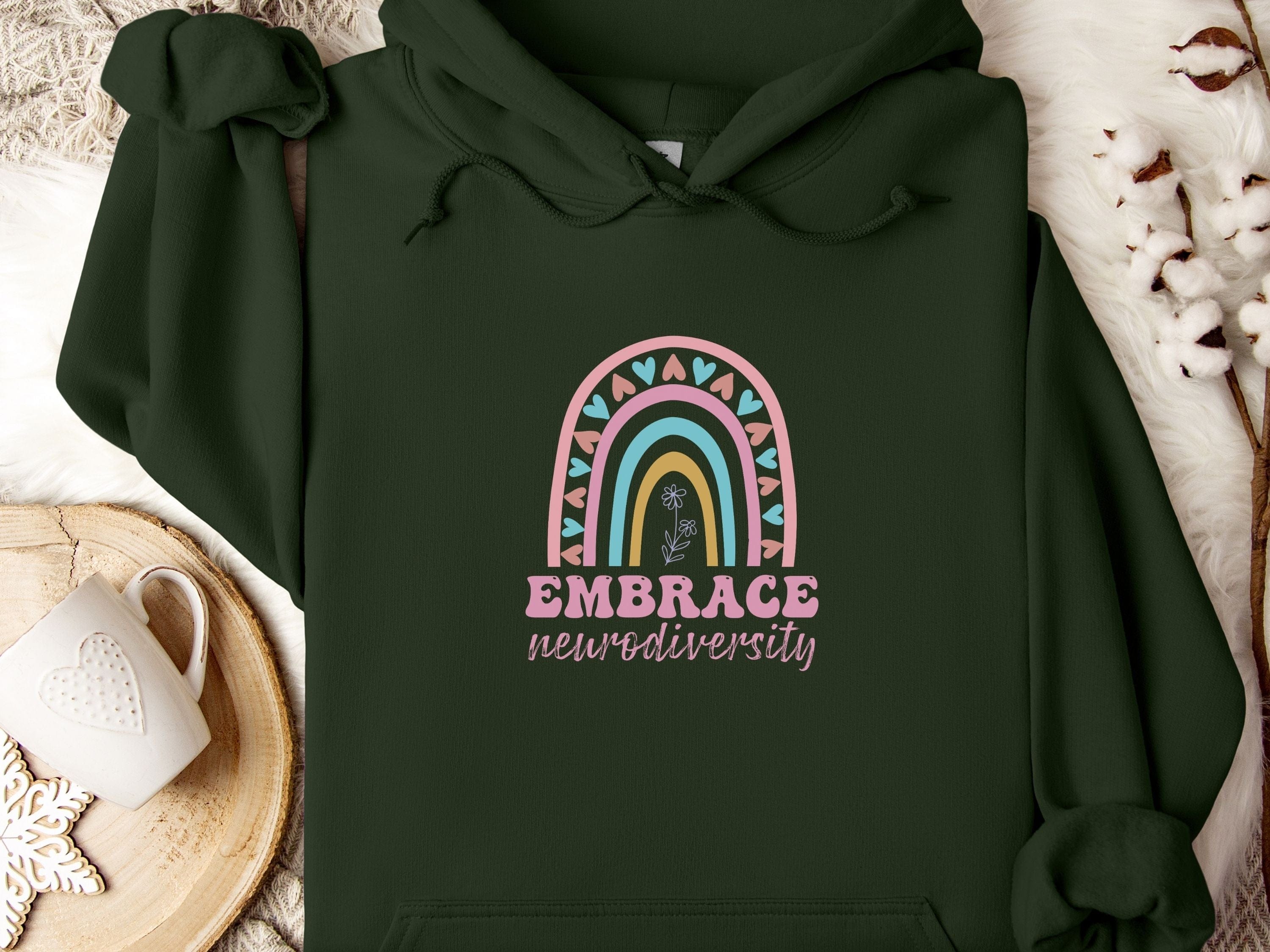 Embrace Neurodiversity Hoodie-Forest Green-Neurodiversity, ADHD & Autism Awareness & Acceptance Hoodie by Daily Bloom