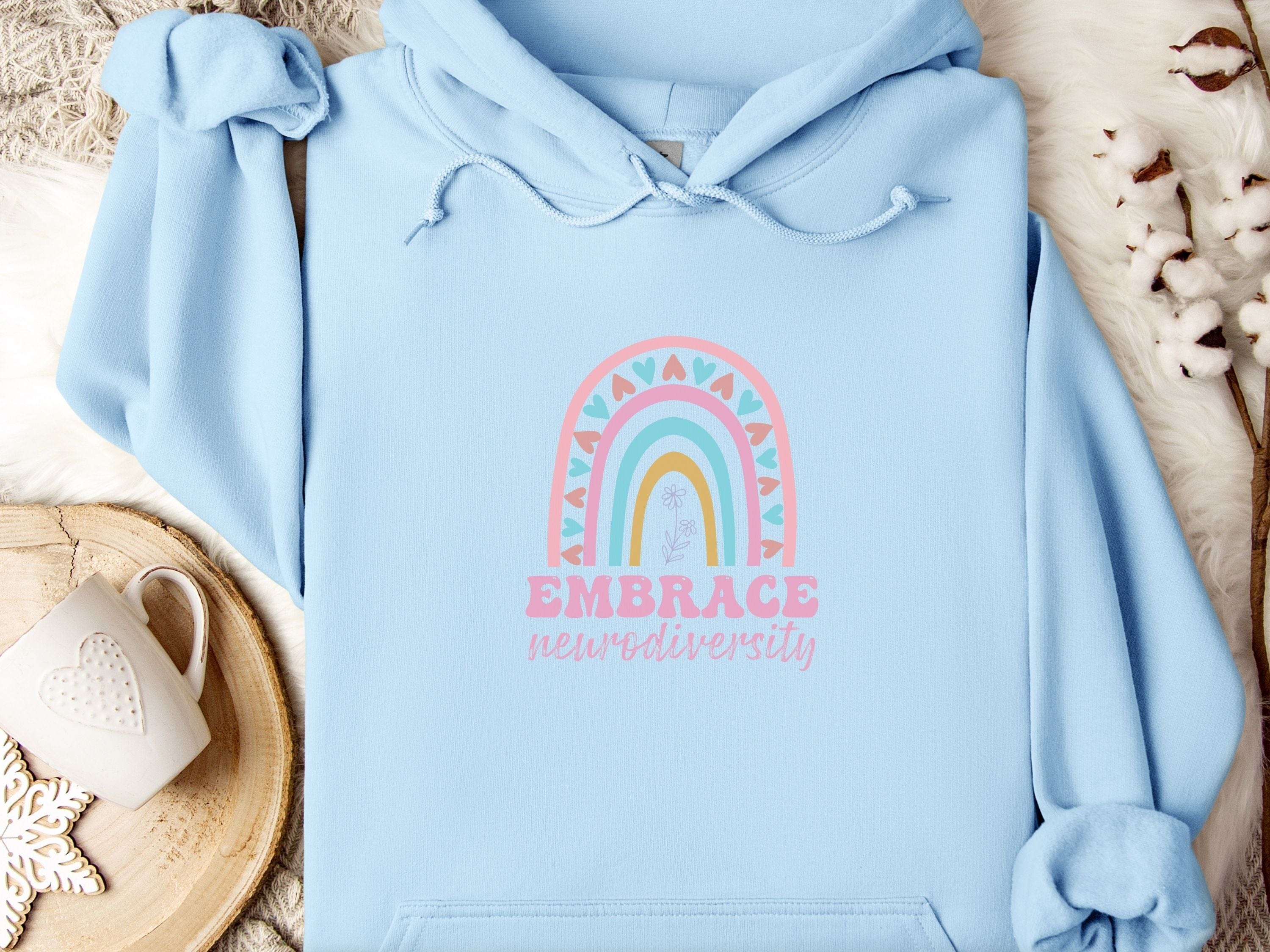 Embrace Neurodiversity Hoodie-Light Blue-Neurodiversity, ADHD & Autism Awareness & Acceptance Hoodie by Daily Bloom