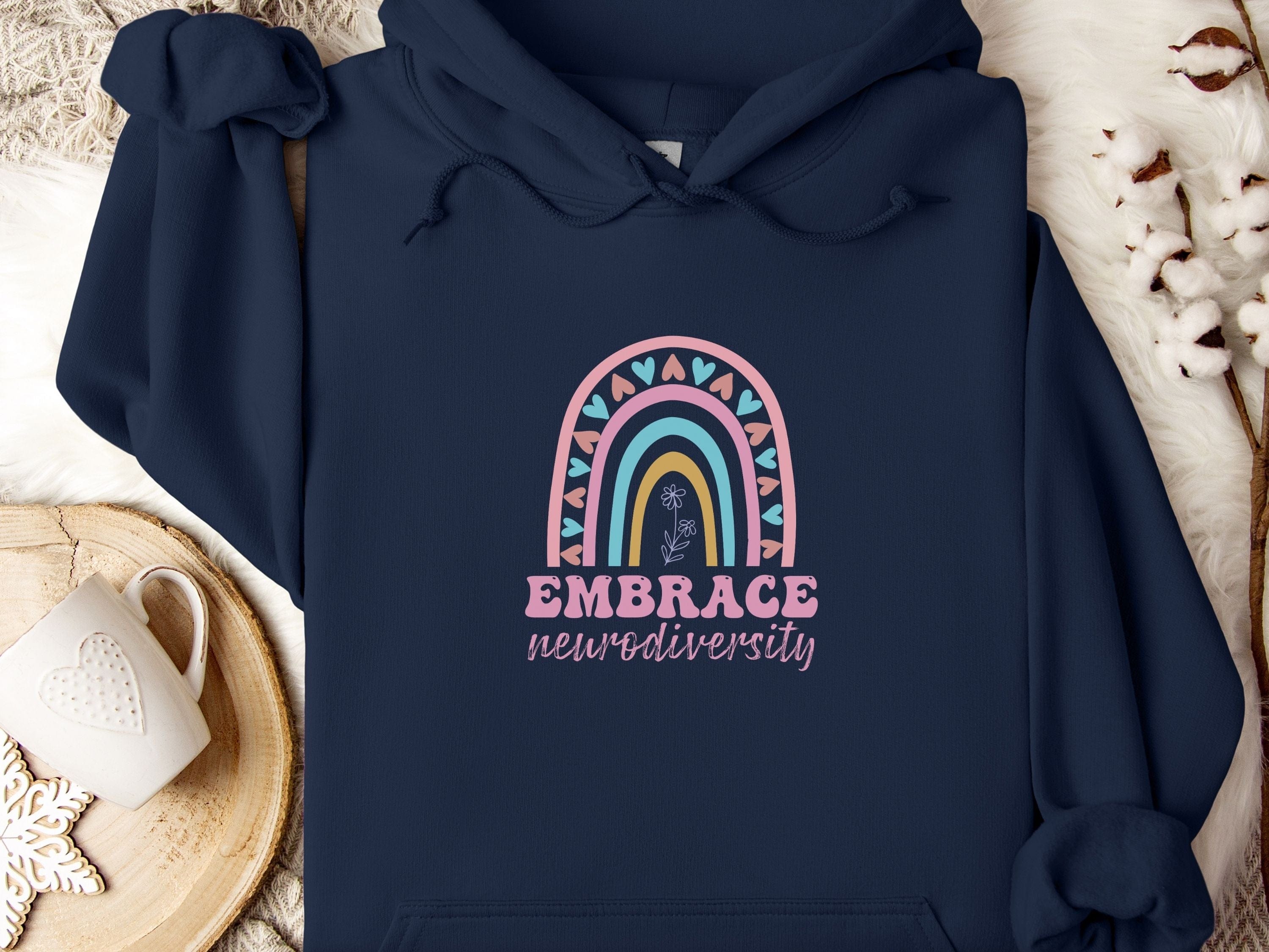 Embrace Neurodiversity Hoodie-Navy-Neurodiversity, ADHD & Autism Awareness & Acceptance Hoodie by Daily Bloom