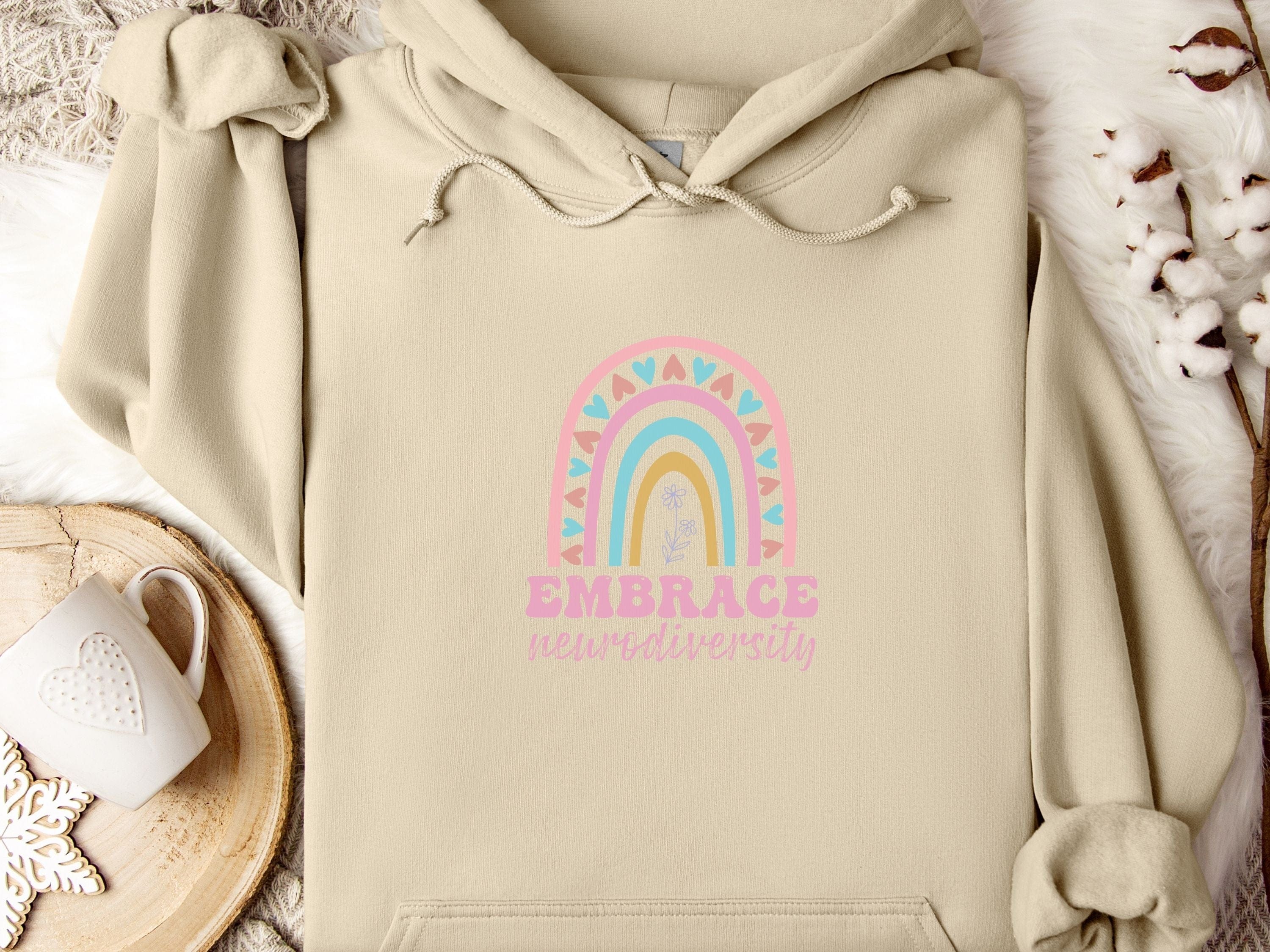 Embrace Neurodiversity Hoodie-Sand-Neurodiversity, ADHD & Autism Awareness & Acceptance Hoodie by Daily Bloom
