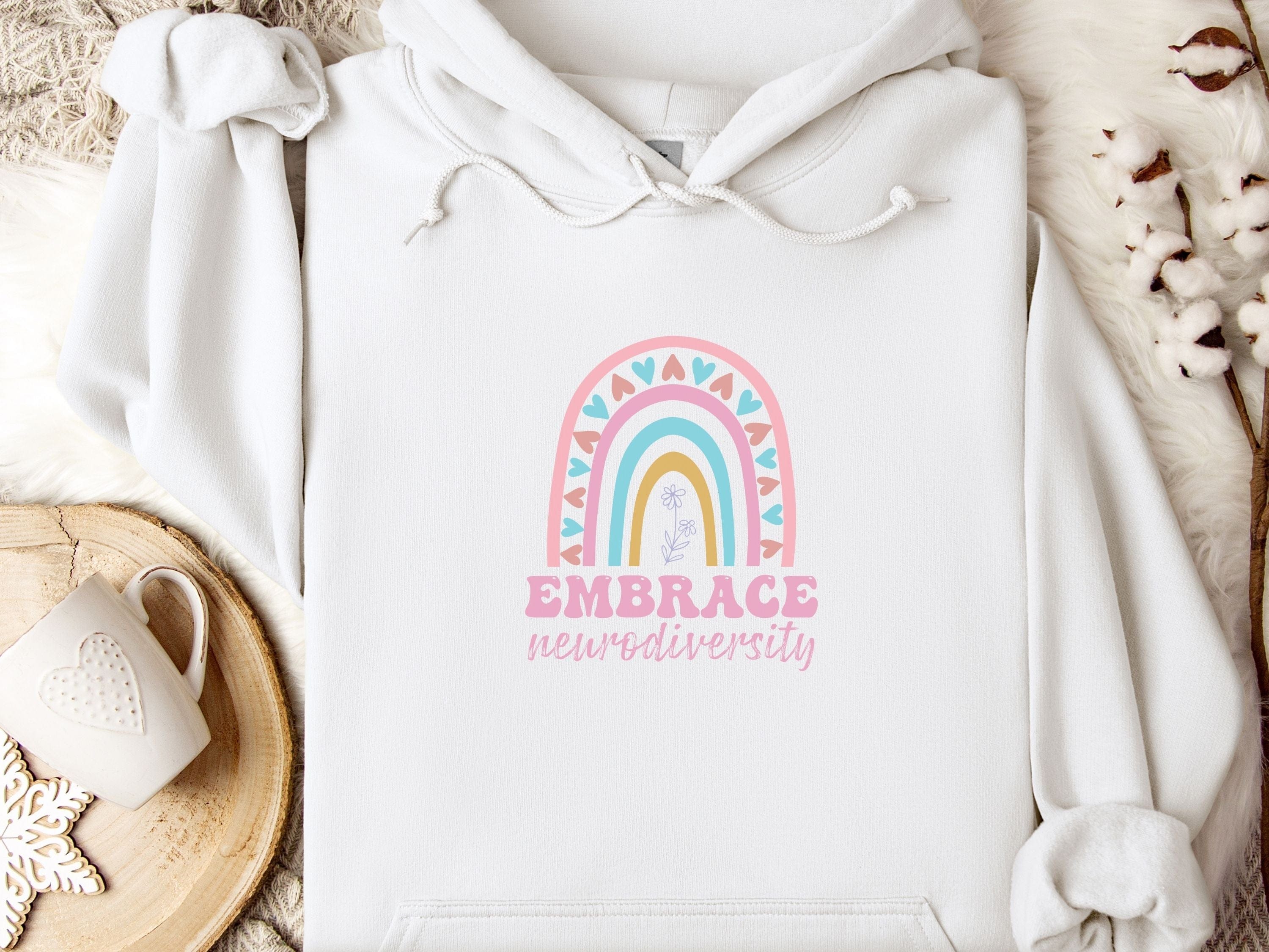 Embrace Neurodiversity Hoodie-White-Neurodiversity, ADHD & Autism Awareness & Acceptance Hoodie by Daily Bloom