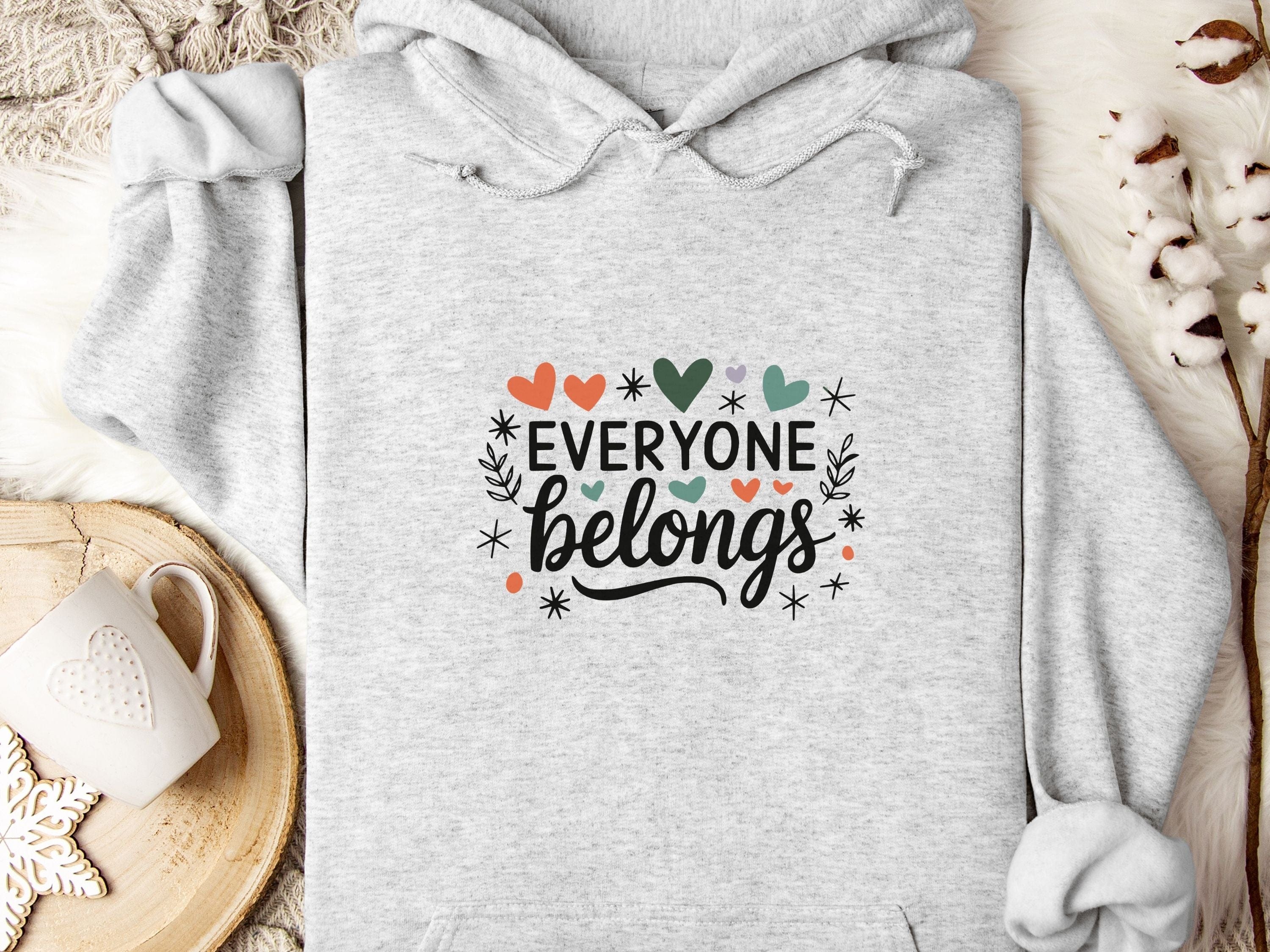 Everyone Belongs Love Hearts Hoodie-Ash-Neurodiversity, ADHD & Autism Awareness & Acceptance Hoodie by Daily Bloom