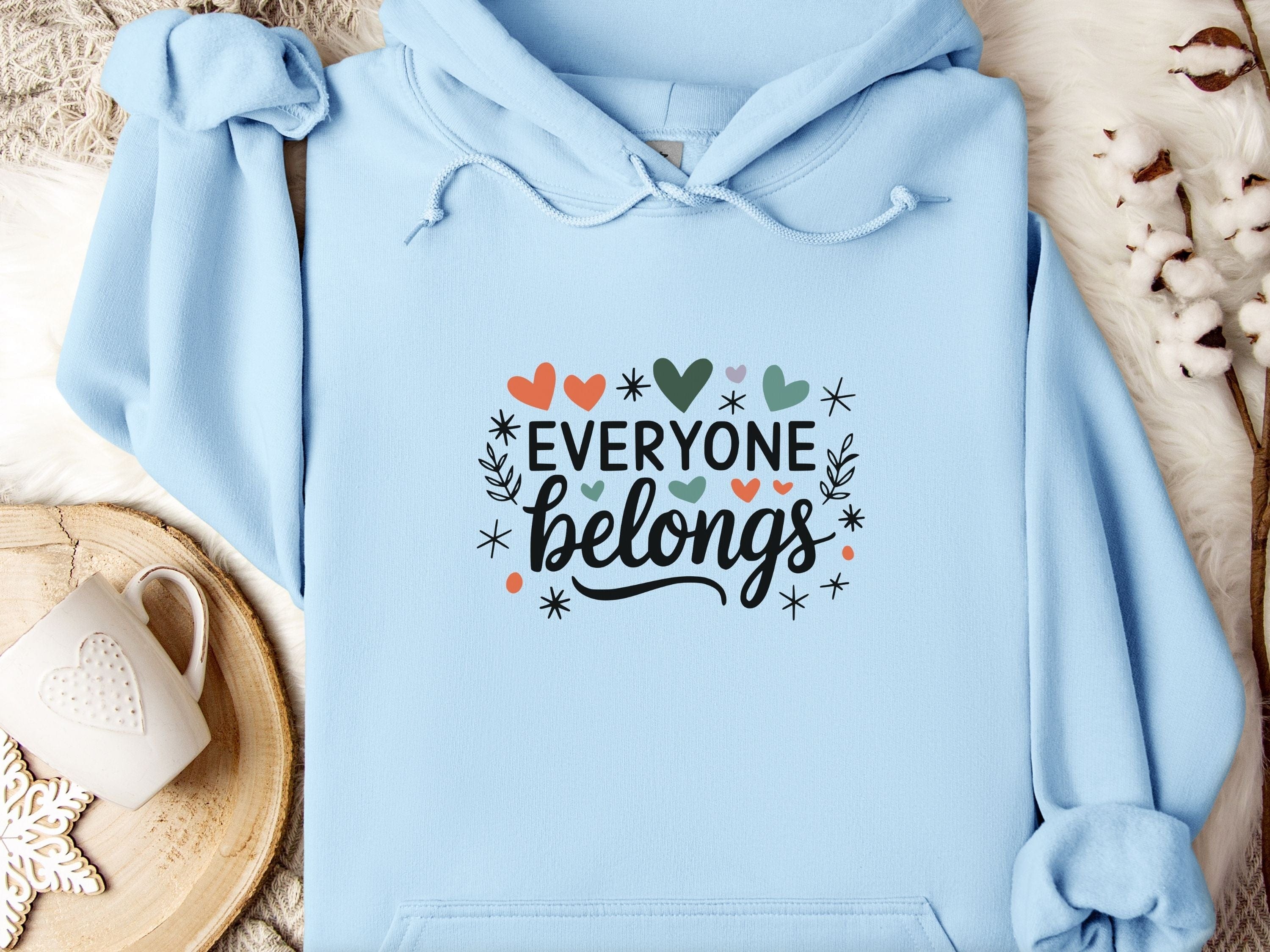 Everyone Belongs Love Hearts Hoodie-Light Blue-Neurodiversity, ADHD & Autism Awareness & Acceptance Hoodie by Daily Bloom