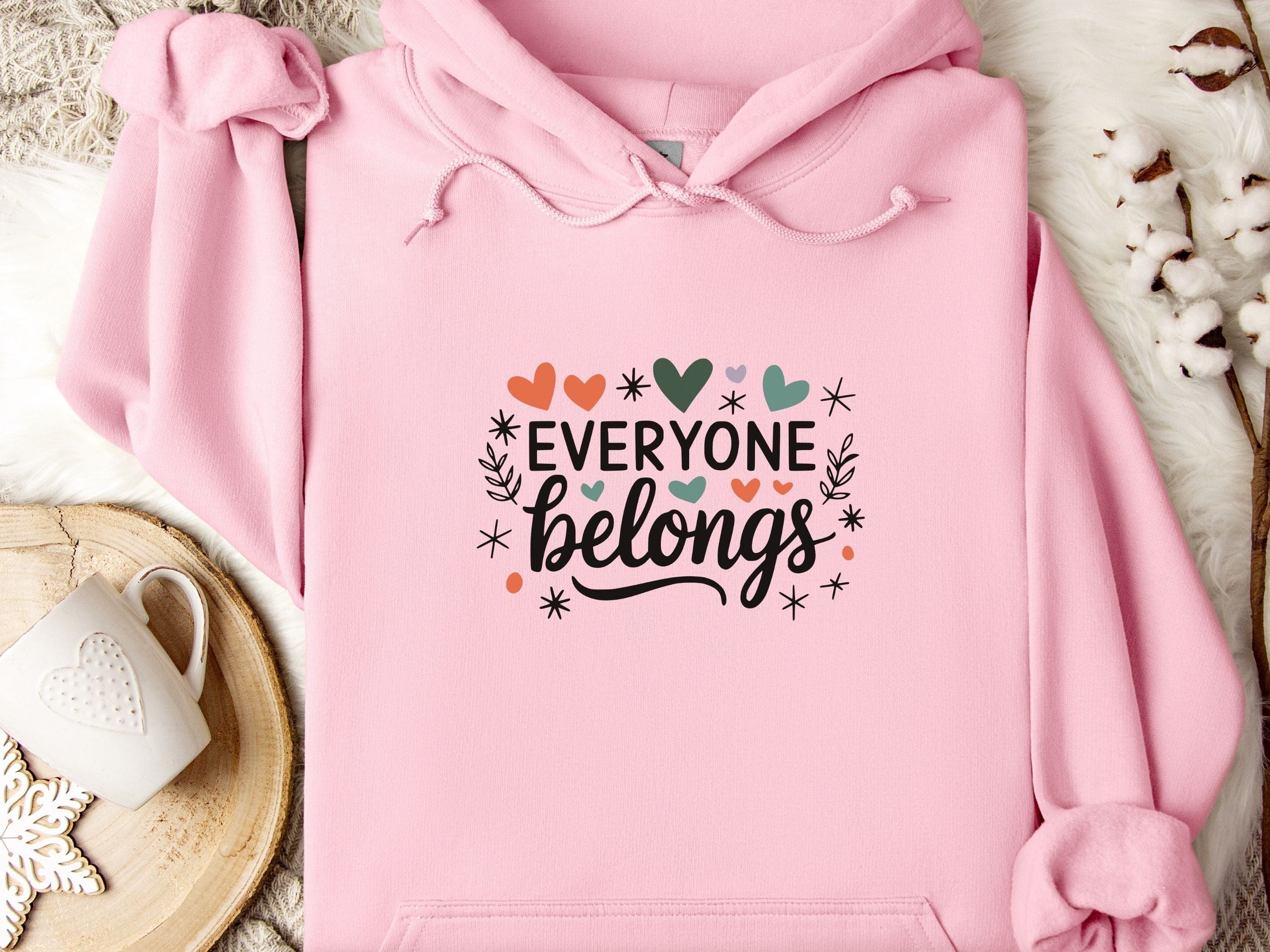 Everyone Belongs Love Hearts Hoodie-Light Pink-Neurodiversity, ADHD & Autism Awareness & Acceptance Hoodie by Daily Bloom