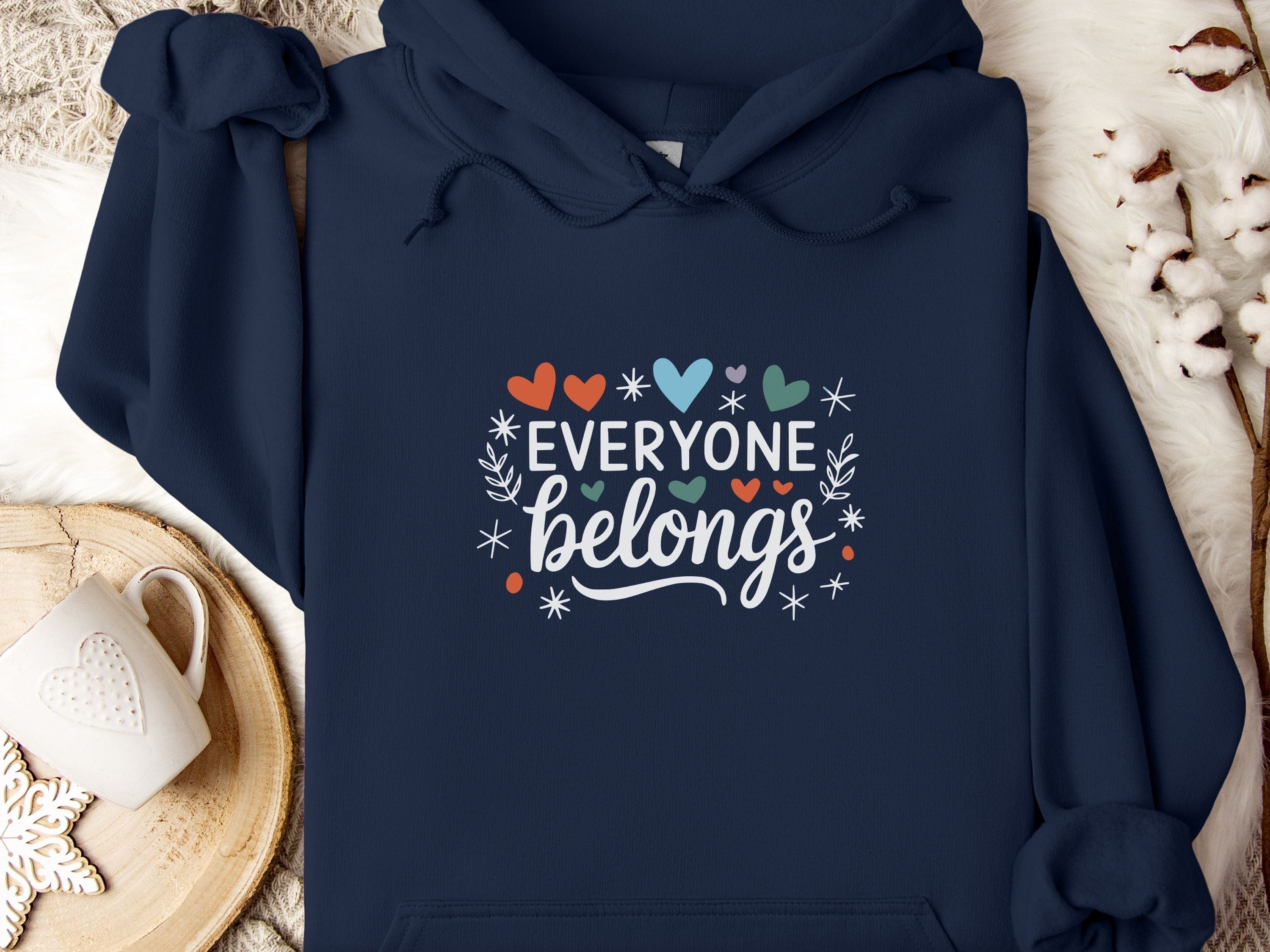 Everyone Belongs Love Hearts Hoodie-Navy-Neurodiversity, ADHD & Autism Awareness & Acceptance Hoodie by Daily Bloom