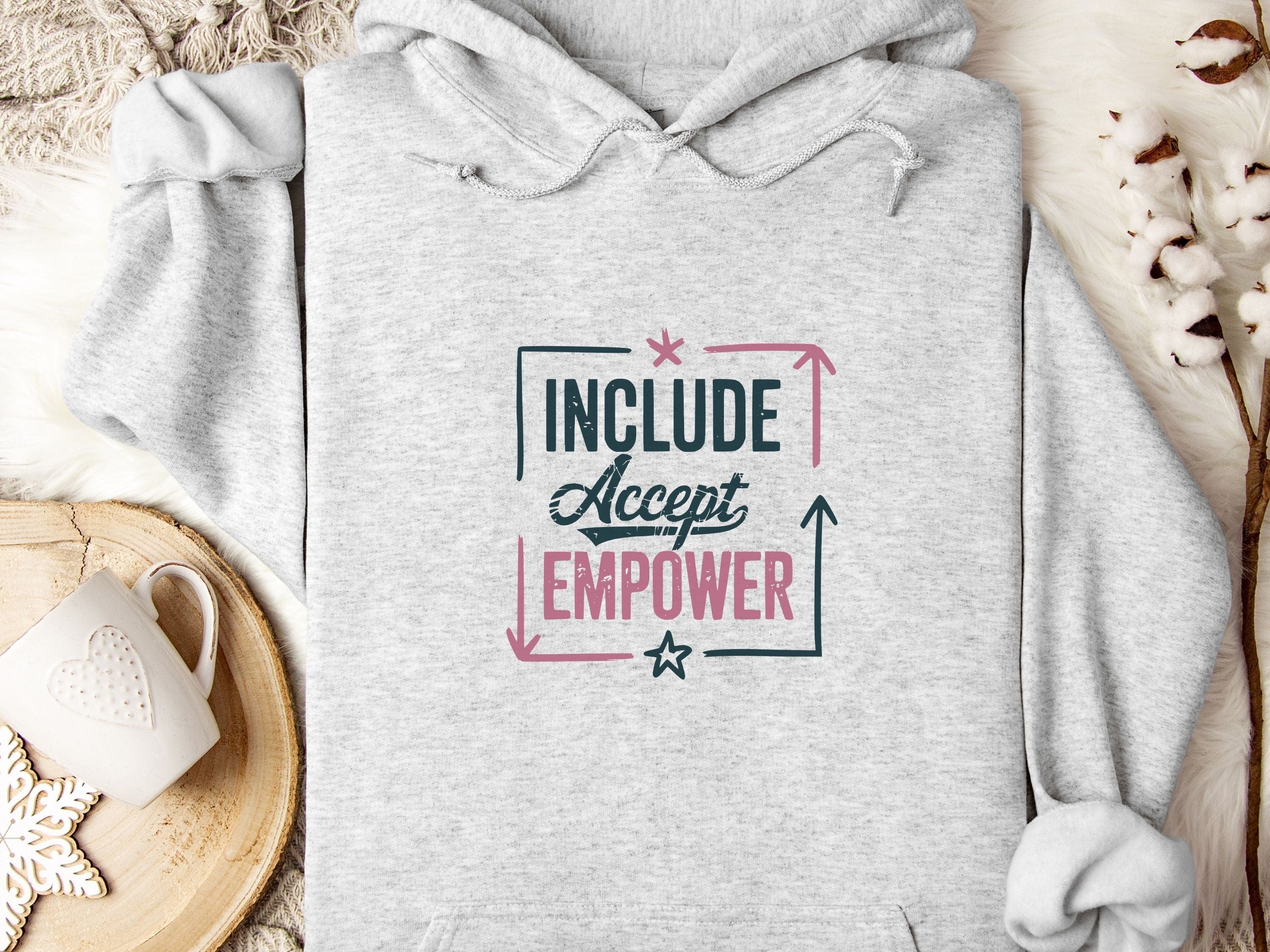 Include Accept Empower Hoodie-Ash-Neurodiversity, ADHD & Autism Awareness & Acceptance Hoodie by Daily Bloom