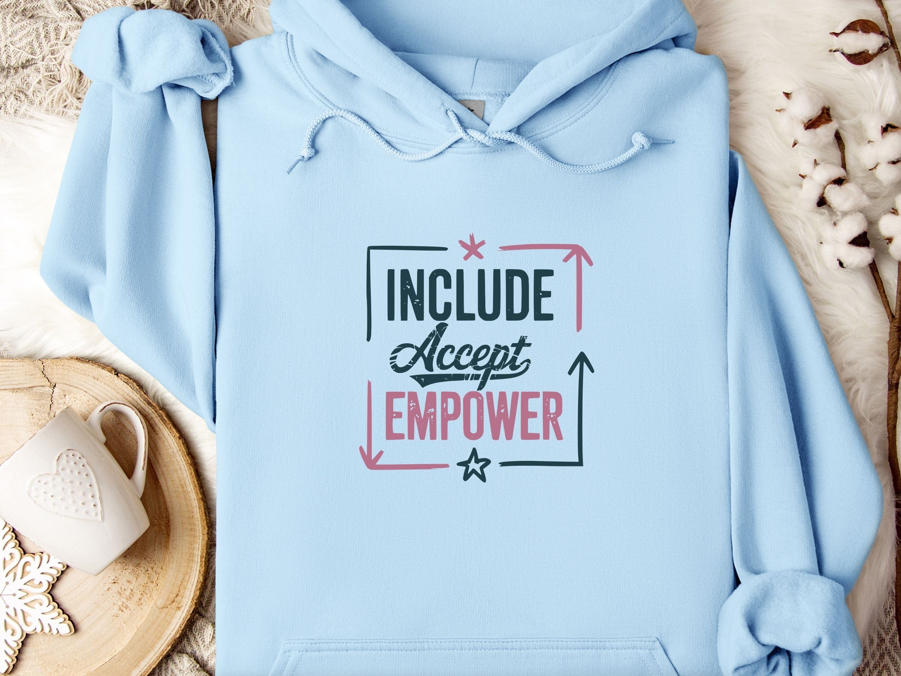 Include Accept Empower Hoodie-Light Blue-Neurodiversity, ADHD & Autism Awareness & Acceptance Hoodie by Daily Bloom