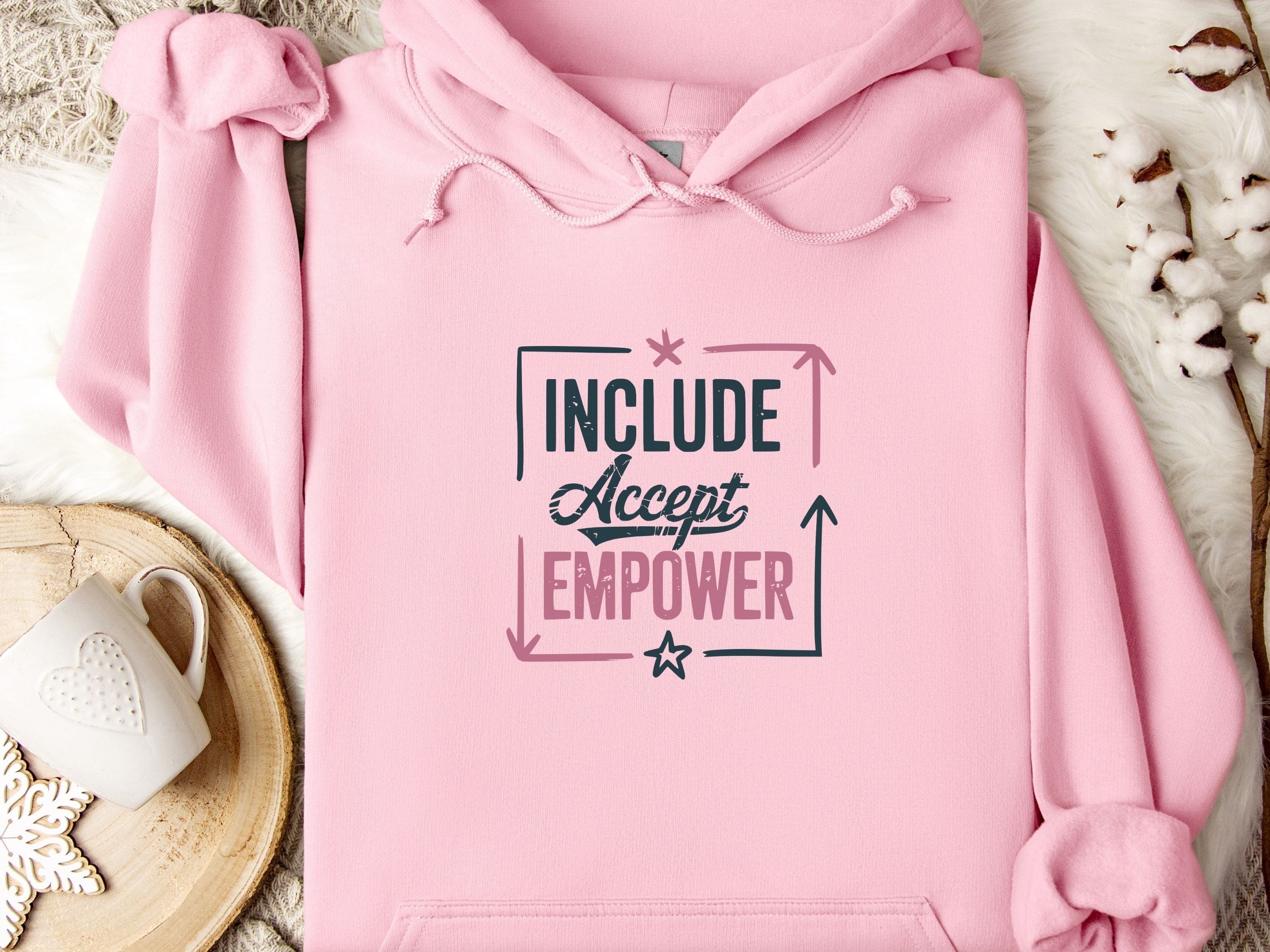 Include Accept Empower Hoodie-Light Pink-Neurodiversity, ADHD & Autism Awareness & Acceptance Hoodie by Daily Bloom