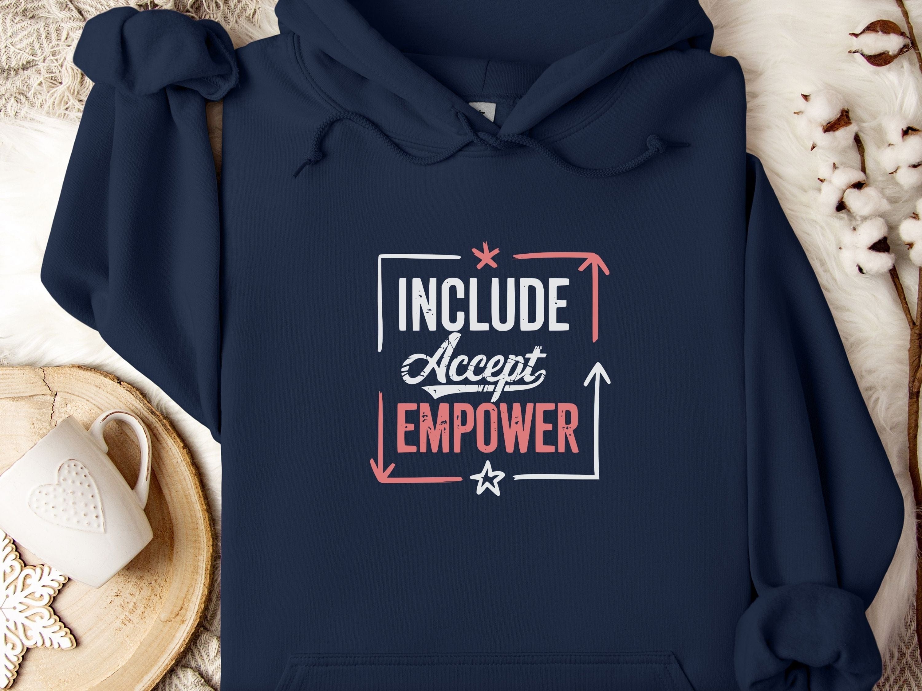 Include Accept Empower Hoodie-Navy-Neurodiversity, ADHD & Autism Awareness & Acceptance Hoodie by Daily Bloom