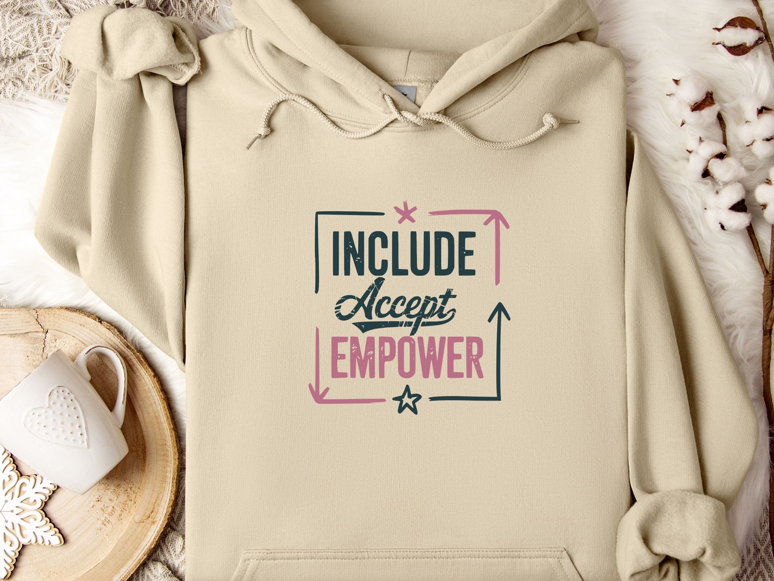 Include Accept Empower Hoodie-Sand-Neurodiversity, ADHD & Autism Awareness & Acceptance Hoodie by Daily Bloom