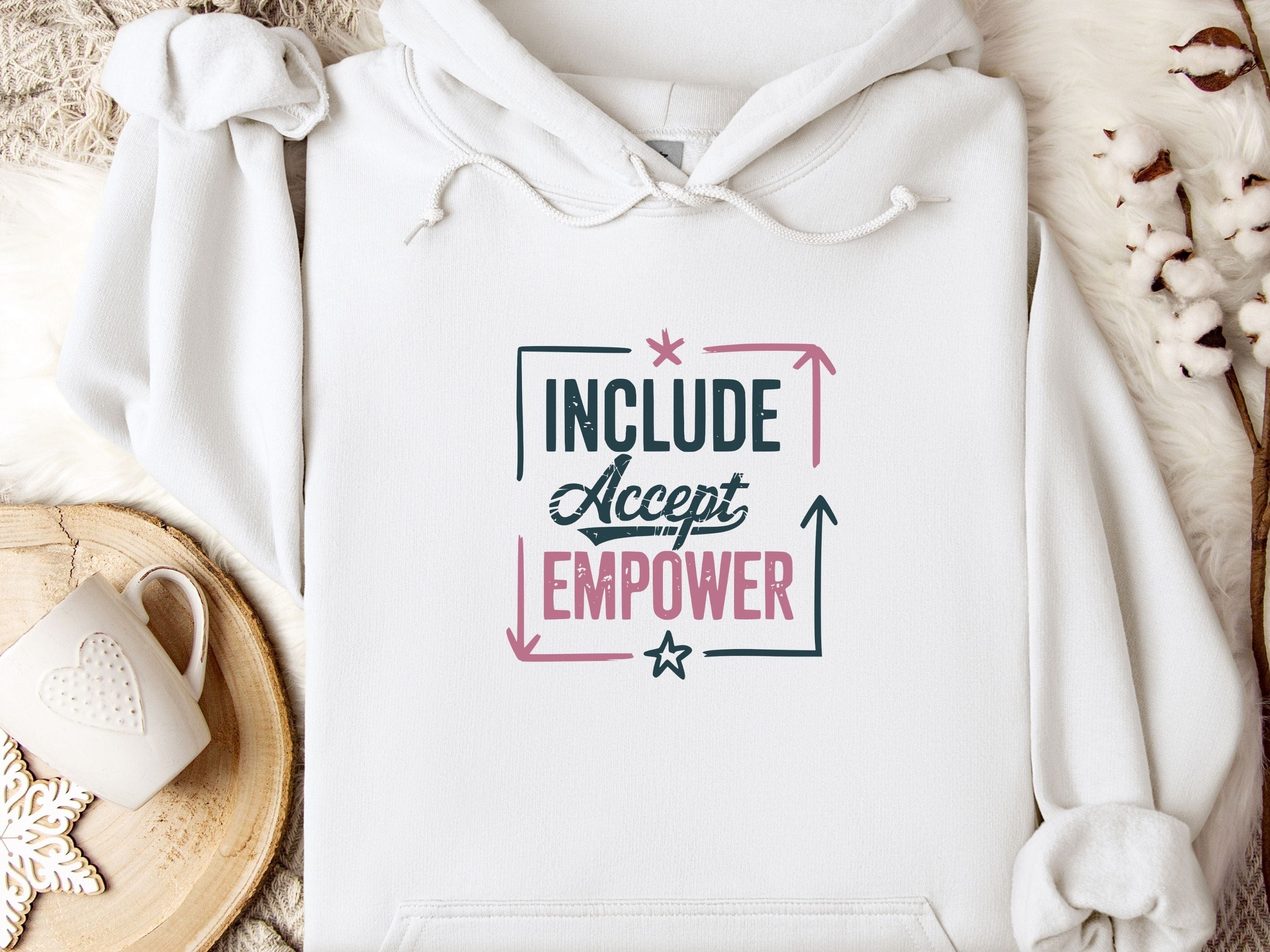 Include Accept Empower Hoodie-White-Neurodiversity, ADHD & Autism Awareness & Acceptance Hoodie by Daily Bloom