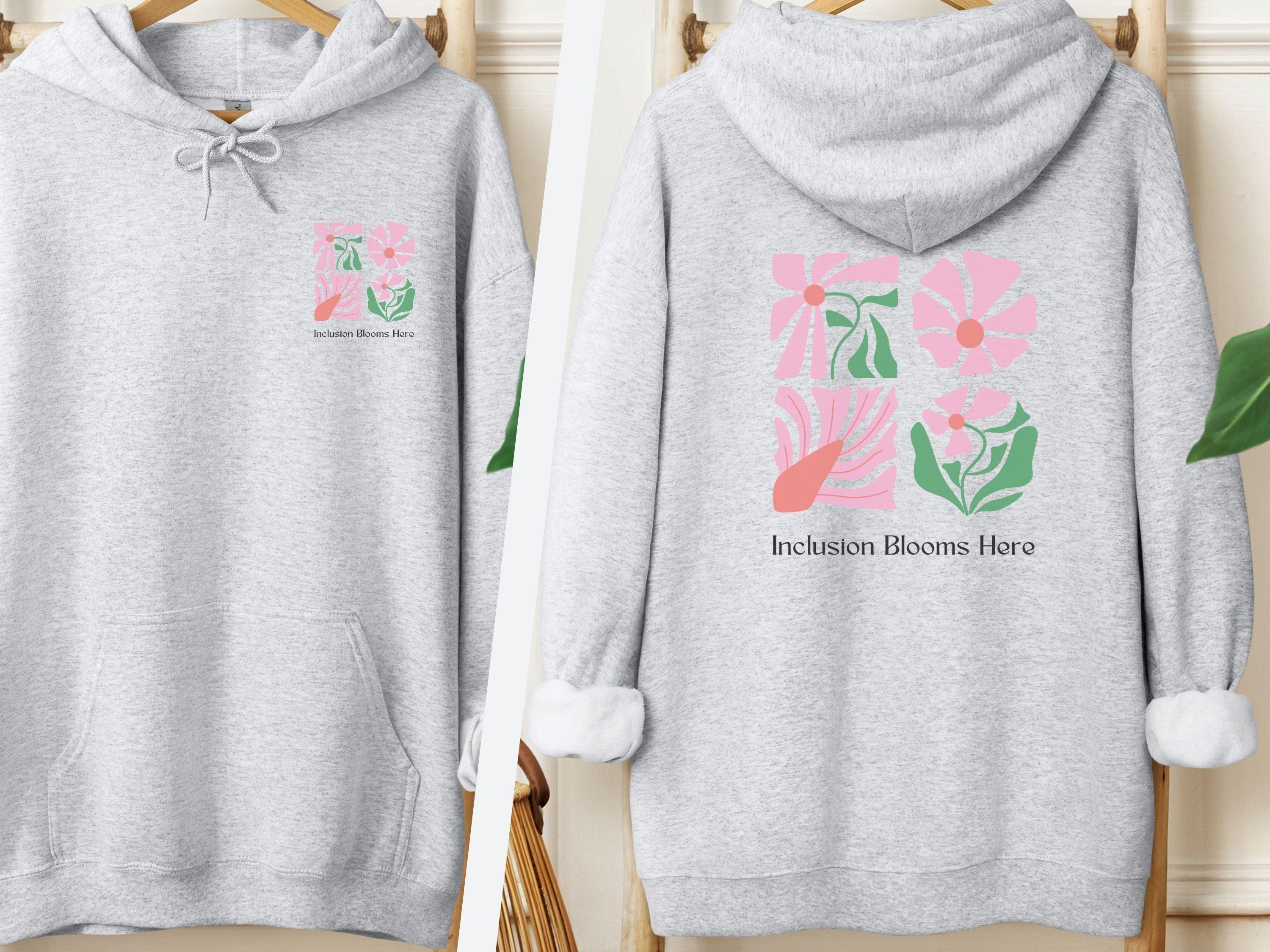 Inclusion Blooms Here Hoodie-Ash-Neurodiversity, ADHD & Autism Awareness & Acceptance Hoodie by Daily Bloom