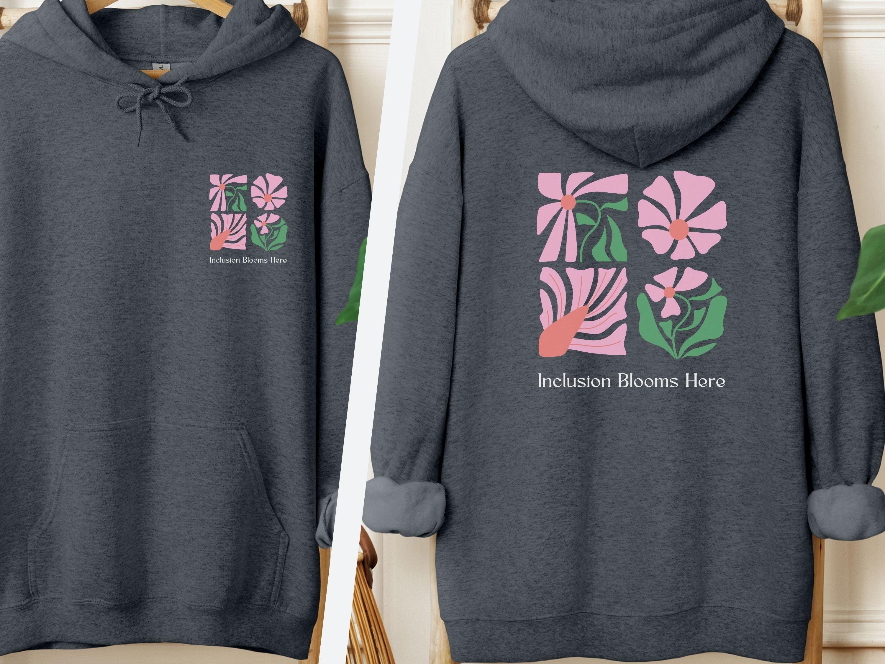 Inclusion Blooms Here Hoodie-Dark Heather-Neurodiversity, ADHD & Autism Awareness & Acceptance Hoodie by Daily Bloom