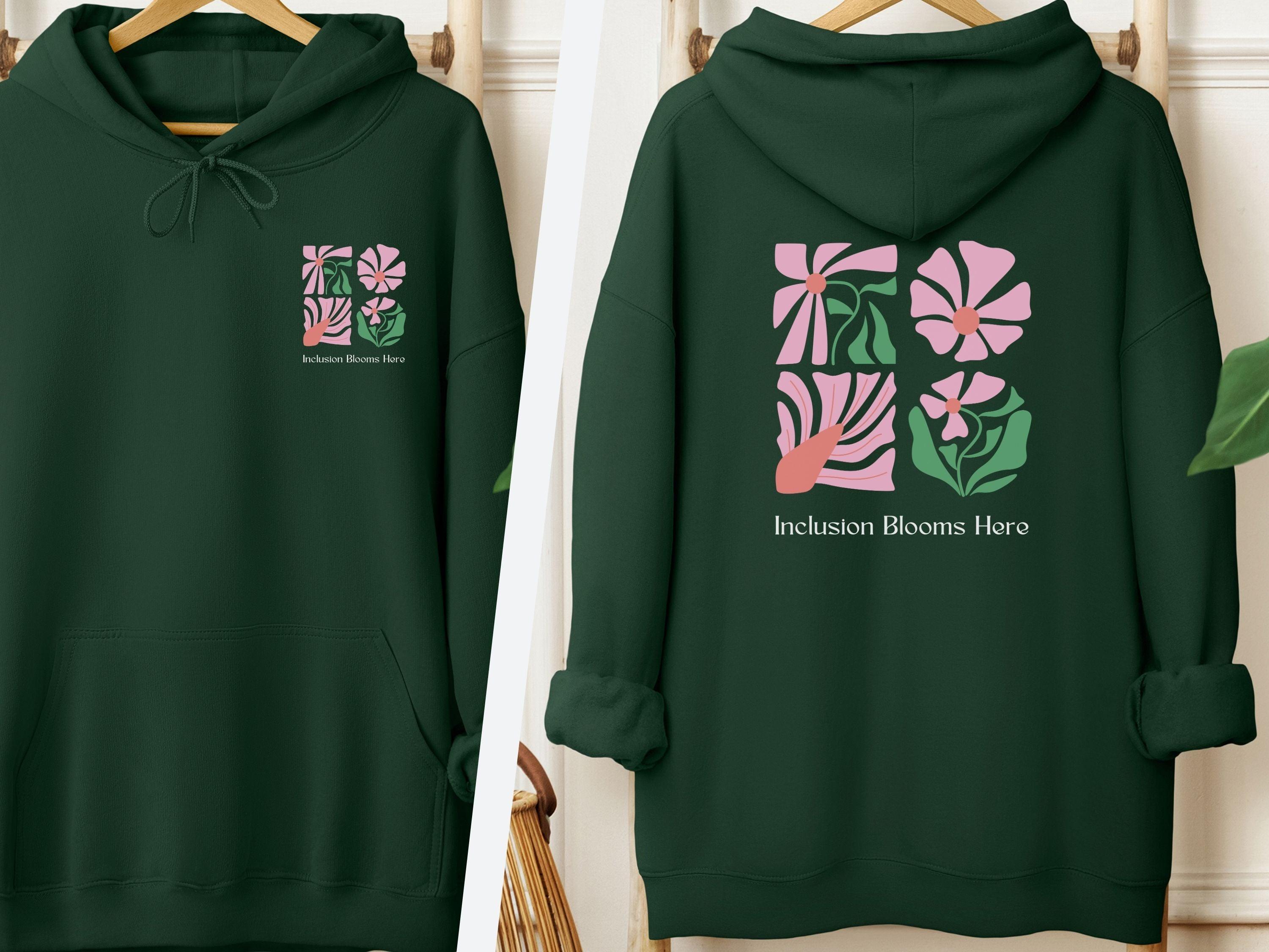 Inclusion Blooms Here Hoodie-Forest Green-Neurodiversity, ADHD & Autism Awareness & Acceptance Hoodie by Daily Bloom