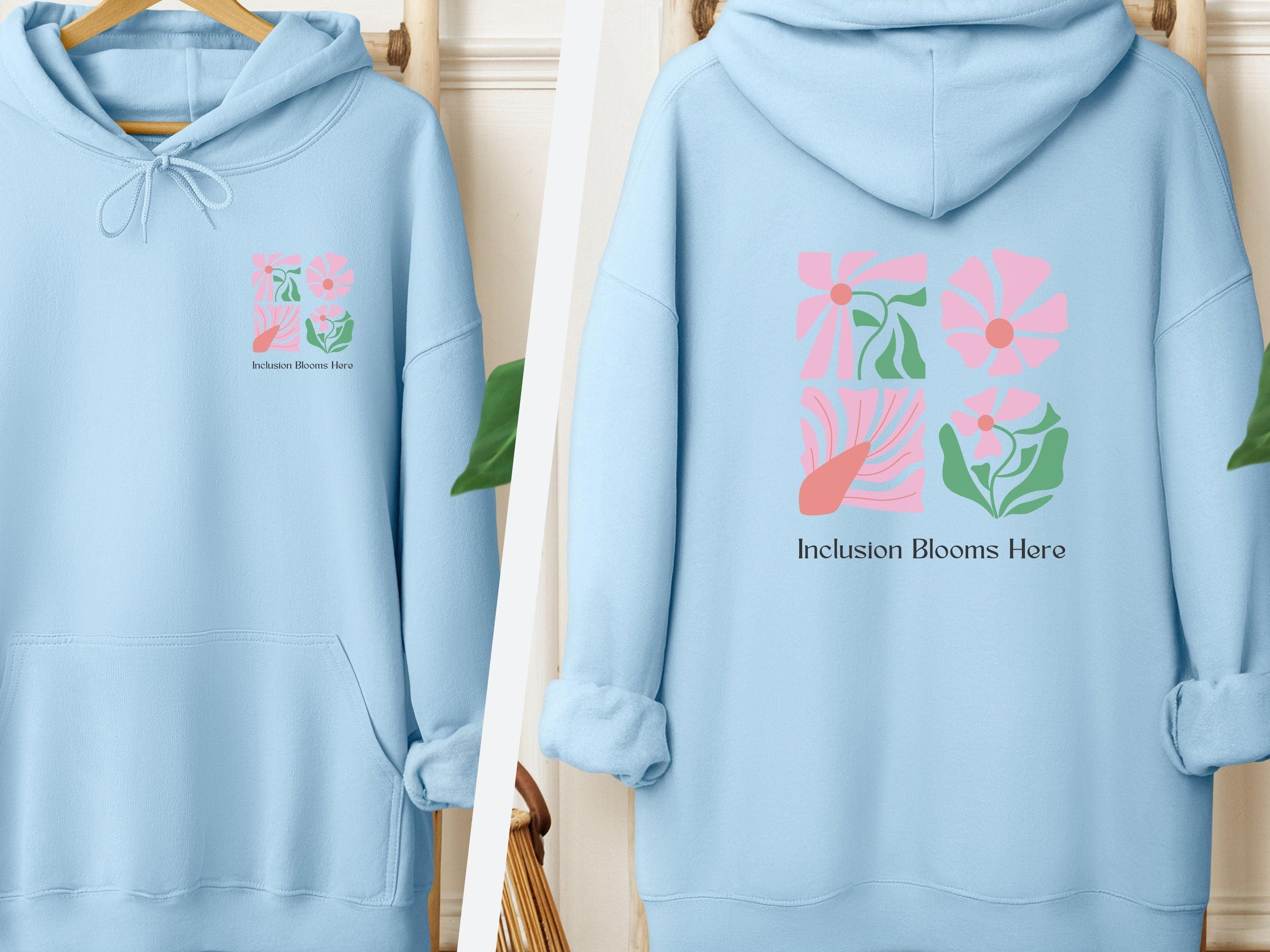 Inclusion Blooms Here Hoodie-Light Blue-Neurodiversity, ADHD & Autism Awareness & Acceptance Hoodie by Daily Bloom