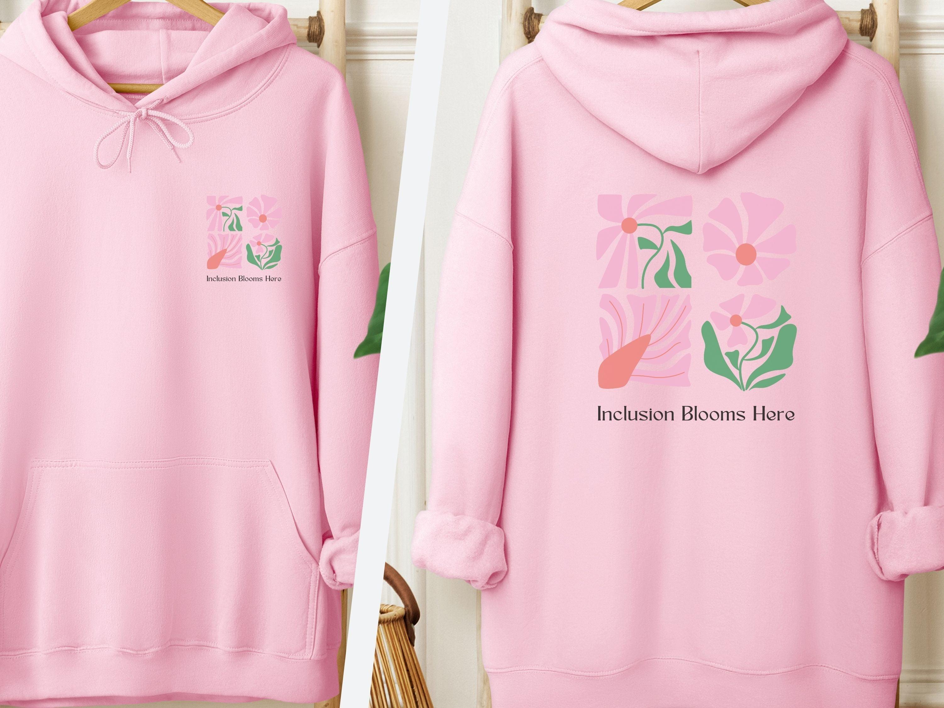 Inclusion Blooms Here Hoodie-Light Pink-Neurodiversity, ADHD & Autism Awareness & Acceptance Hoodie by Daily Bloom