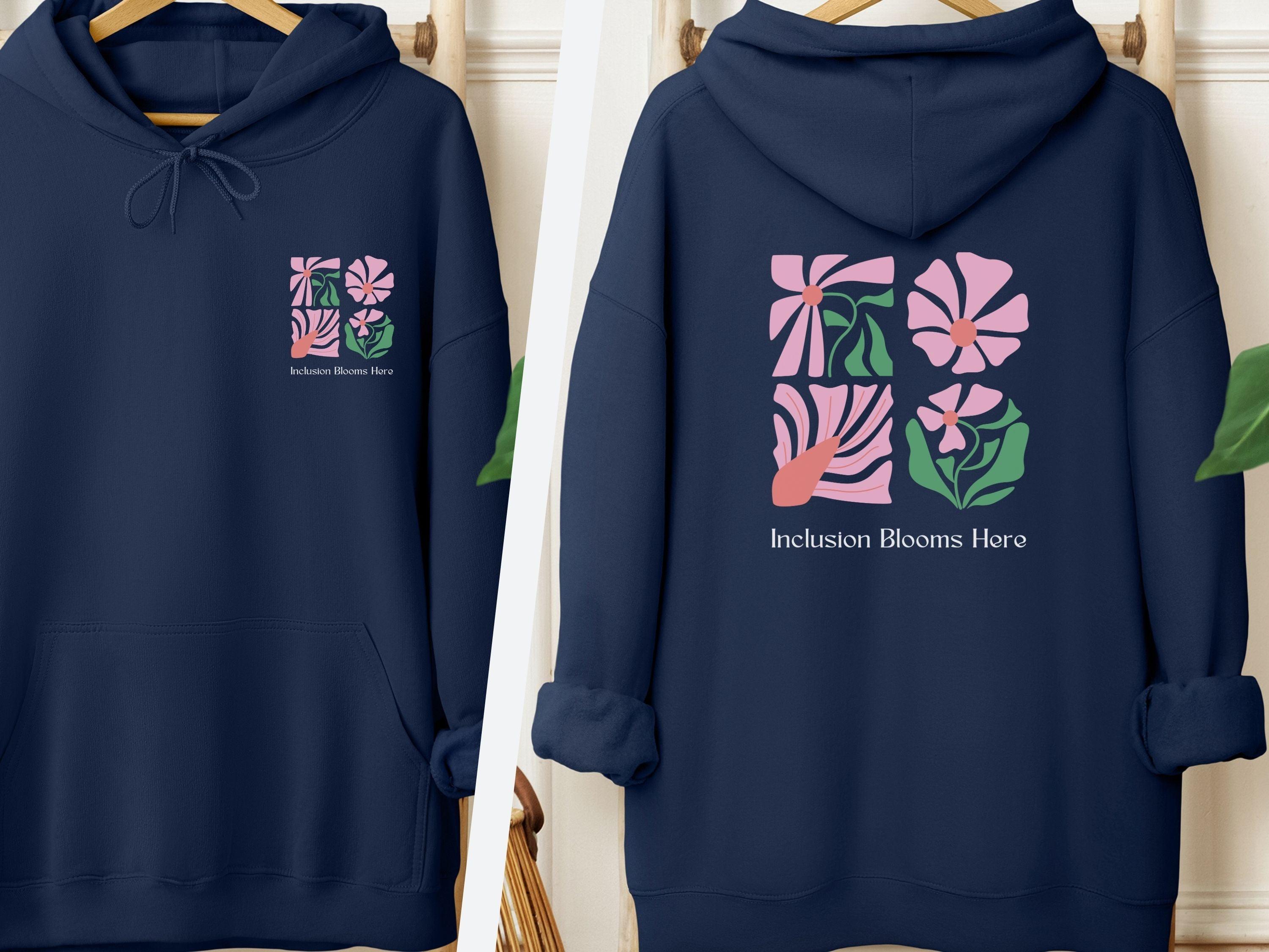 Inclusion Blooms Here Hoodie-Navy-Neurodiversity, ADHD & Autism Awareness & Acceptance Hoodie by Daily Bloom