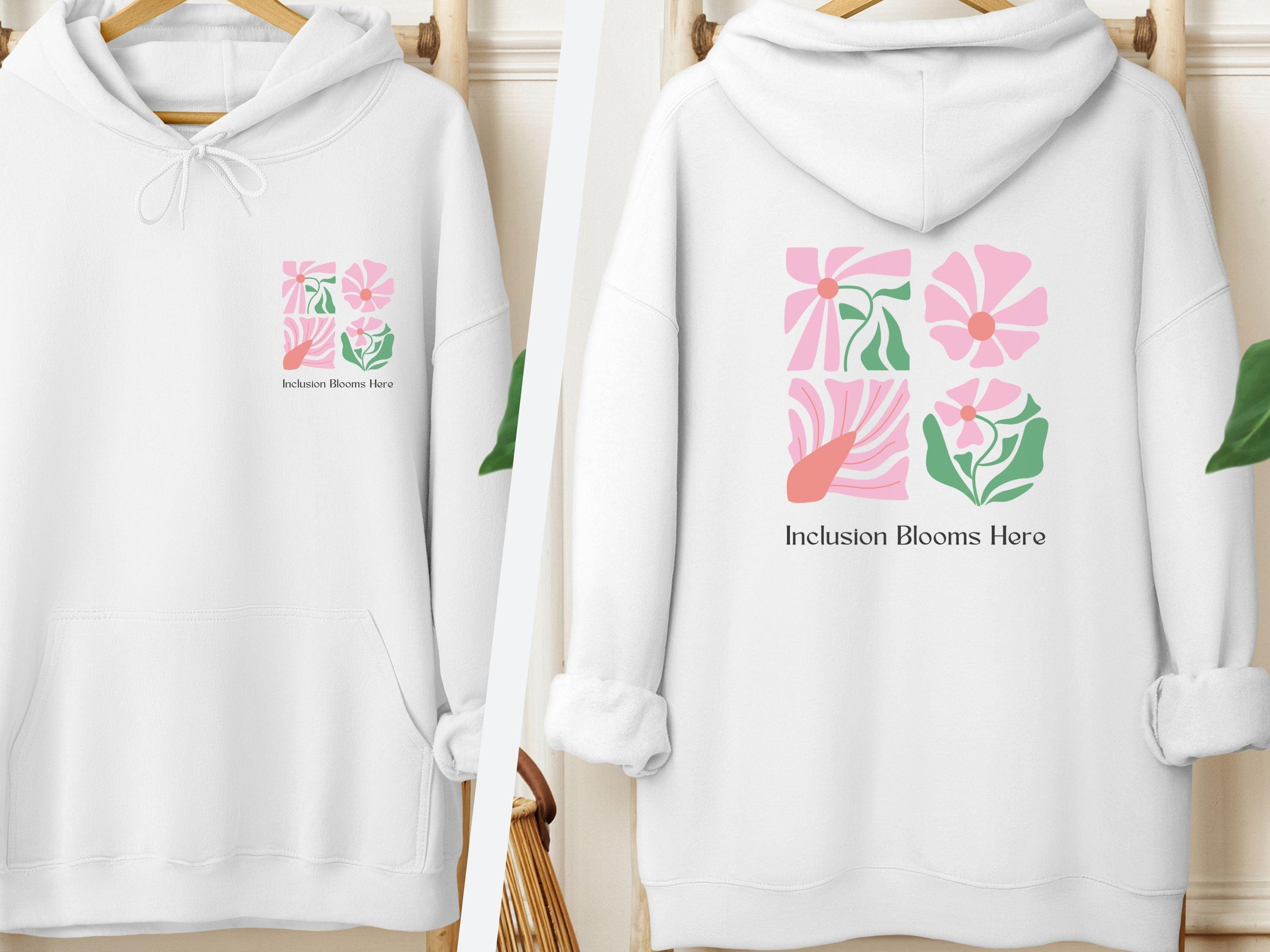 Inclusion Blooms Here Hoodie-White-Neurodiversity, ADHD & Autism Awareness & Acceptance Hoodie by Daily Bloom