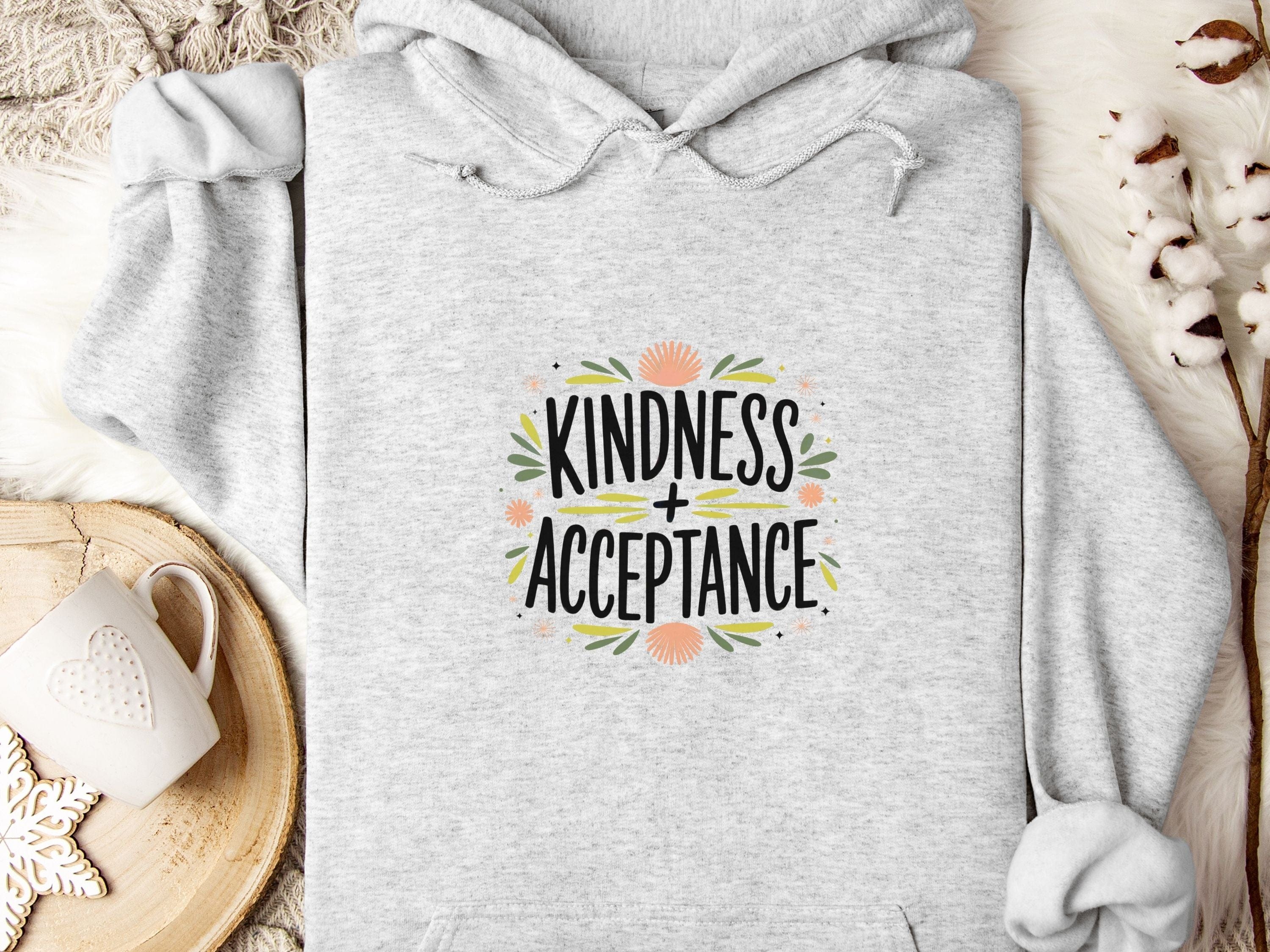 Kindness + Acceptance Hoodie-Ash-Neurodiversity, ADHD & Autism Awareness & Acceptance Hoodie by Daily Bloom