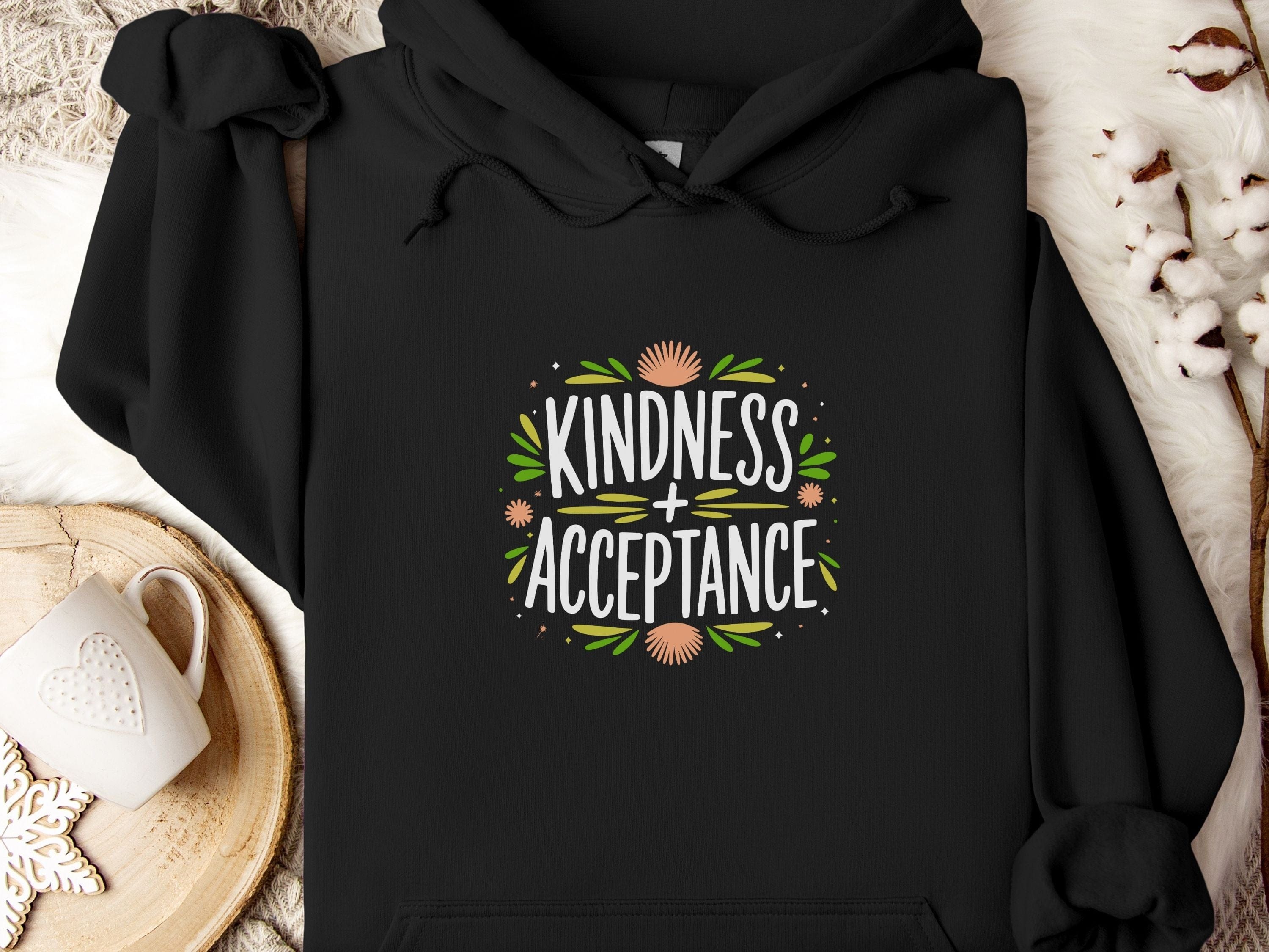 Kindness + Acceptance Hoodie-Black-Neurodiversity, ADHD & Autism Awareness & Acceptance Hoodie by Daily Bloom