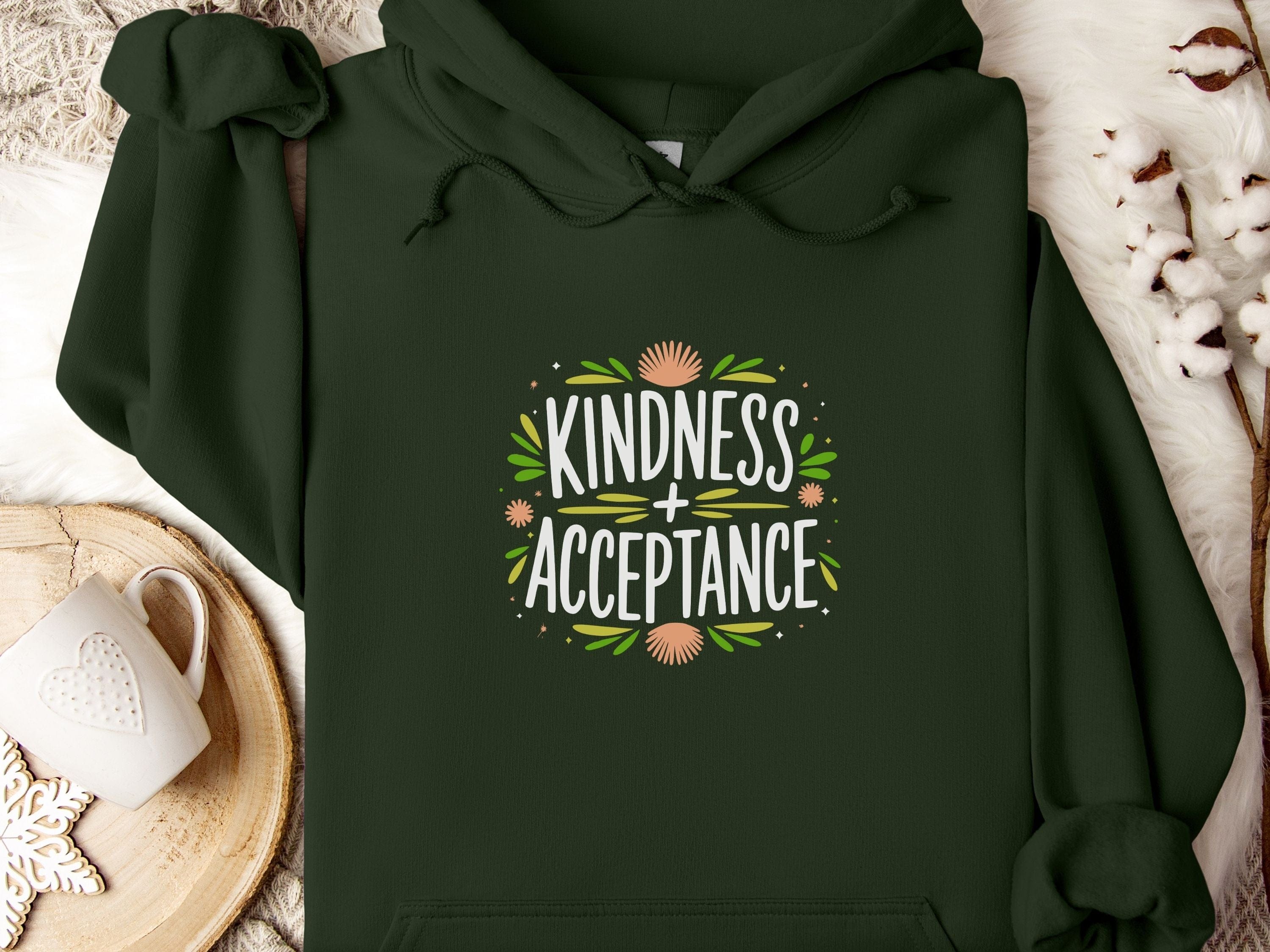 Kindness + Acceptance Hoodie-Forest Green-Neurodiversity, ADHD & Autism Awareness & Acceptance Hoodie by Daily Bloom