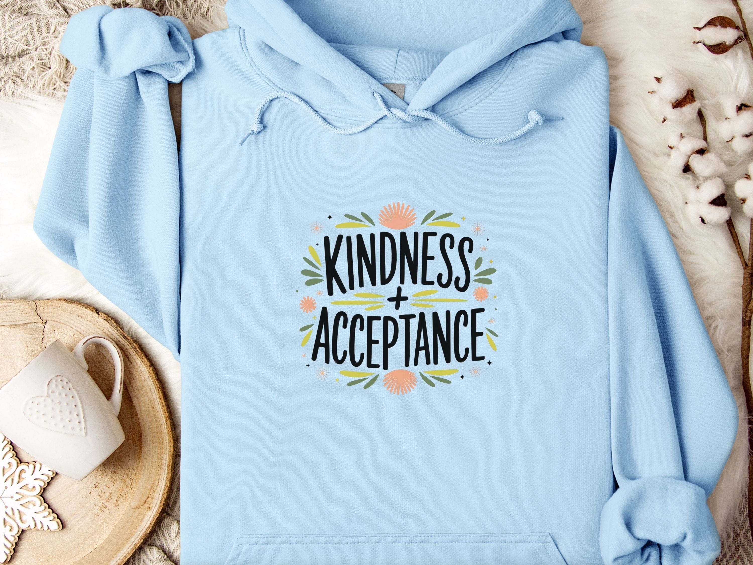 Kindness + Acceptance Hoodie-Light Blue-Neurodiversity, ADHD & Autism Awareness & Acceptance Hoodie by Daily Bloom