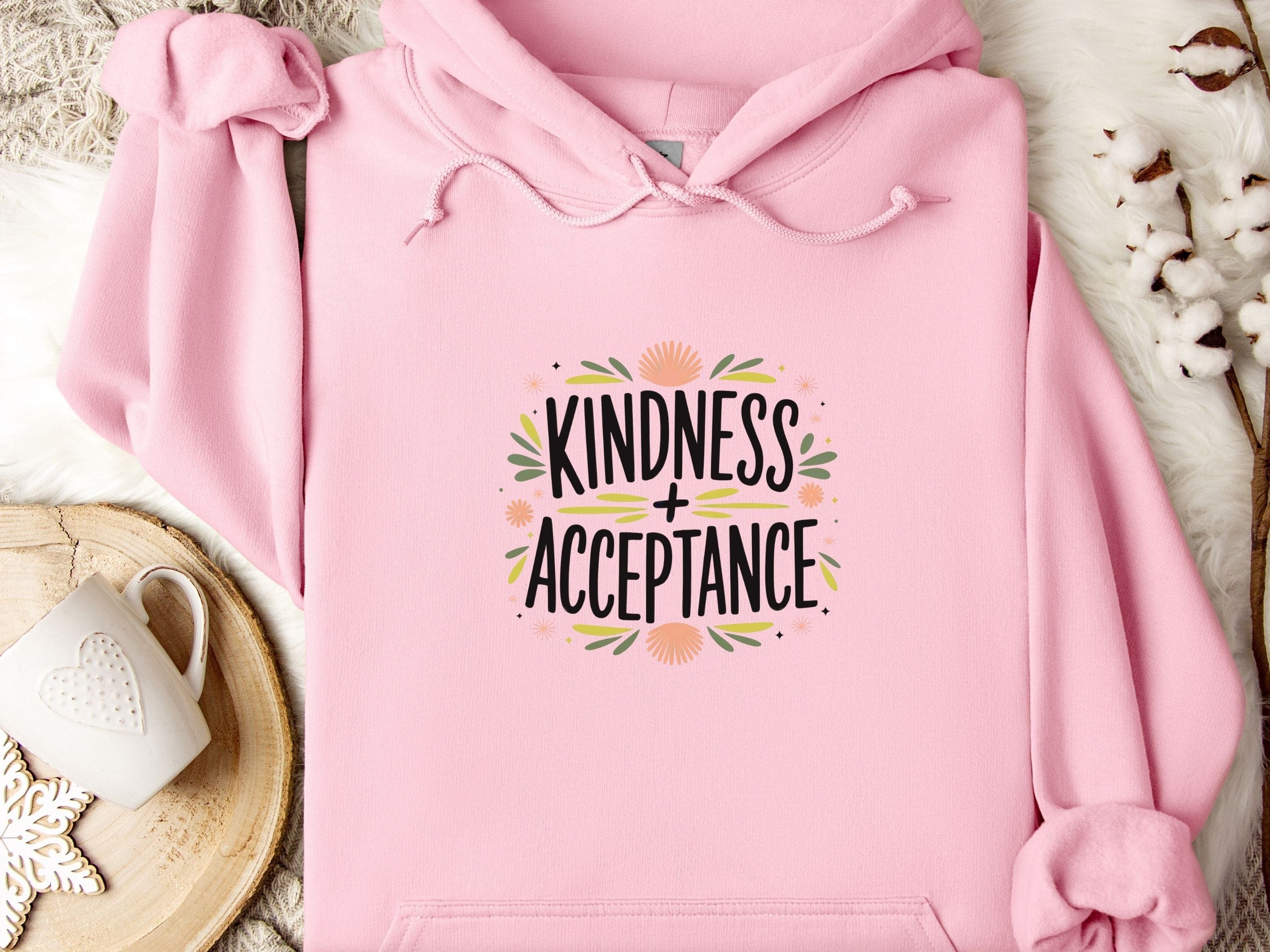 Kindness + Acceptance Hoodie-Light Pink-Neurodiversity, ADHD & Autism Awareness & Acceptance Hoodie by Daily Bloom