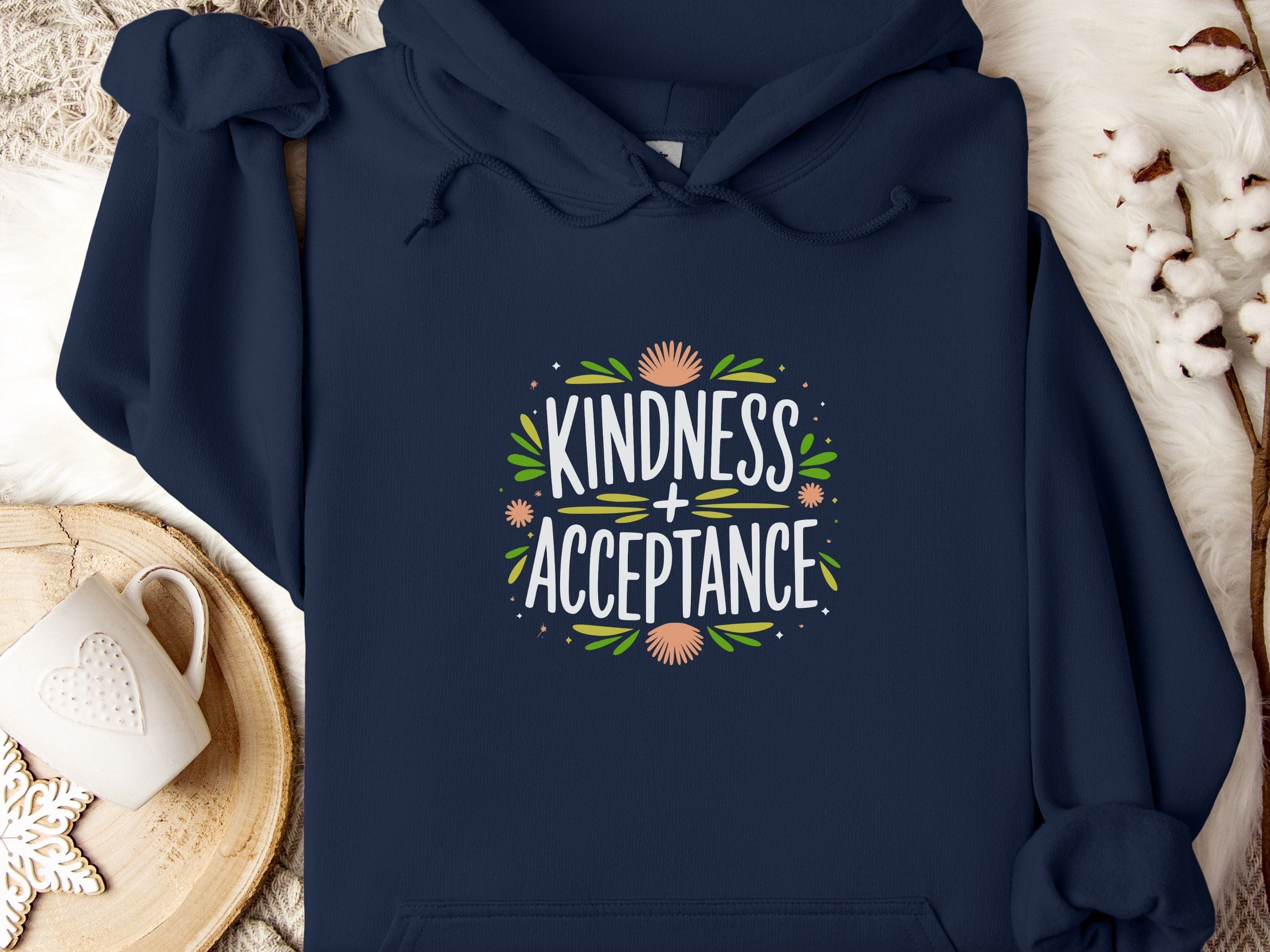 Kindness + Acceptance Hoodie-Navy-Neurodiversity, ADHD & Autism Awareness & Acceptance Hoodie by Daily Bloom
