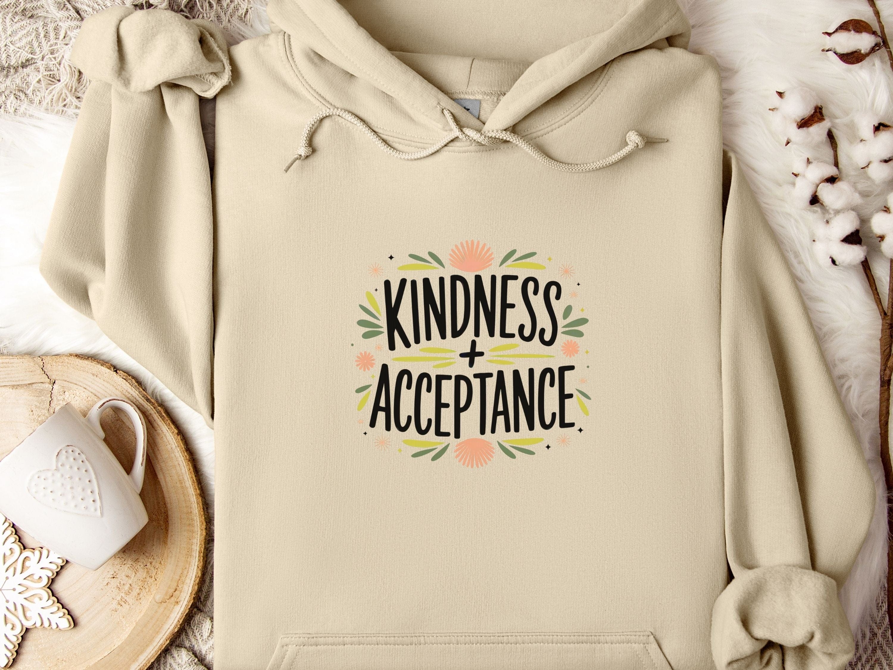 Kindness + Acceptance Hoodie-Sand-Neurodiversity, ADHD & Autism Awareness & Acceptance Hoodie by Daily Bloom
