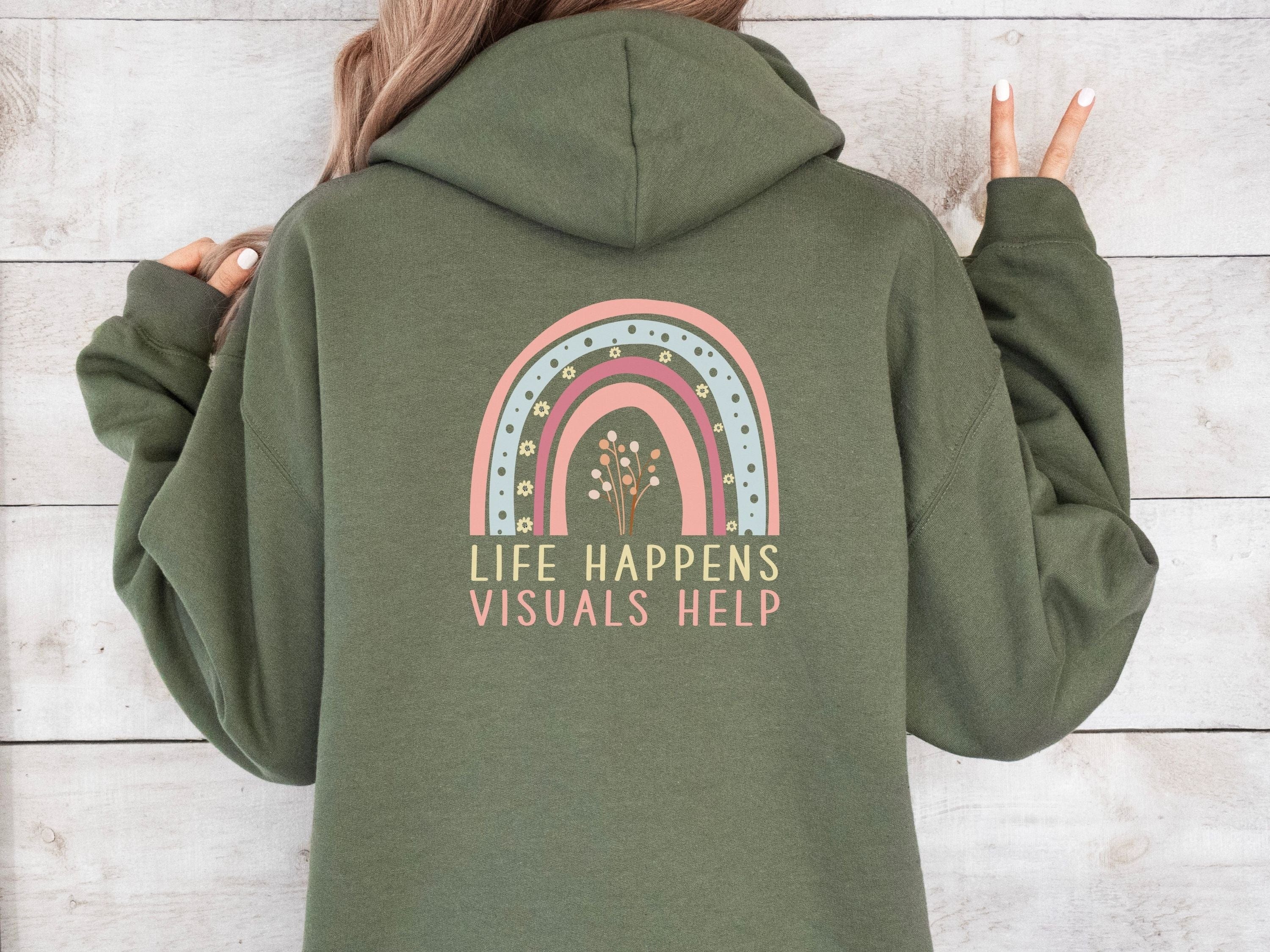Life Happens Visuals Help Hoodie-Neurodiversity, ADHD & Autism Awareness & Acceptance Hoodie by Daily Bloom