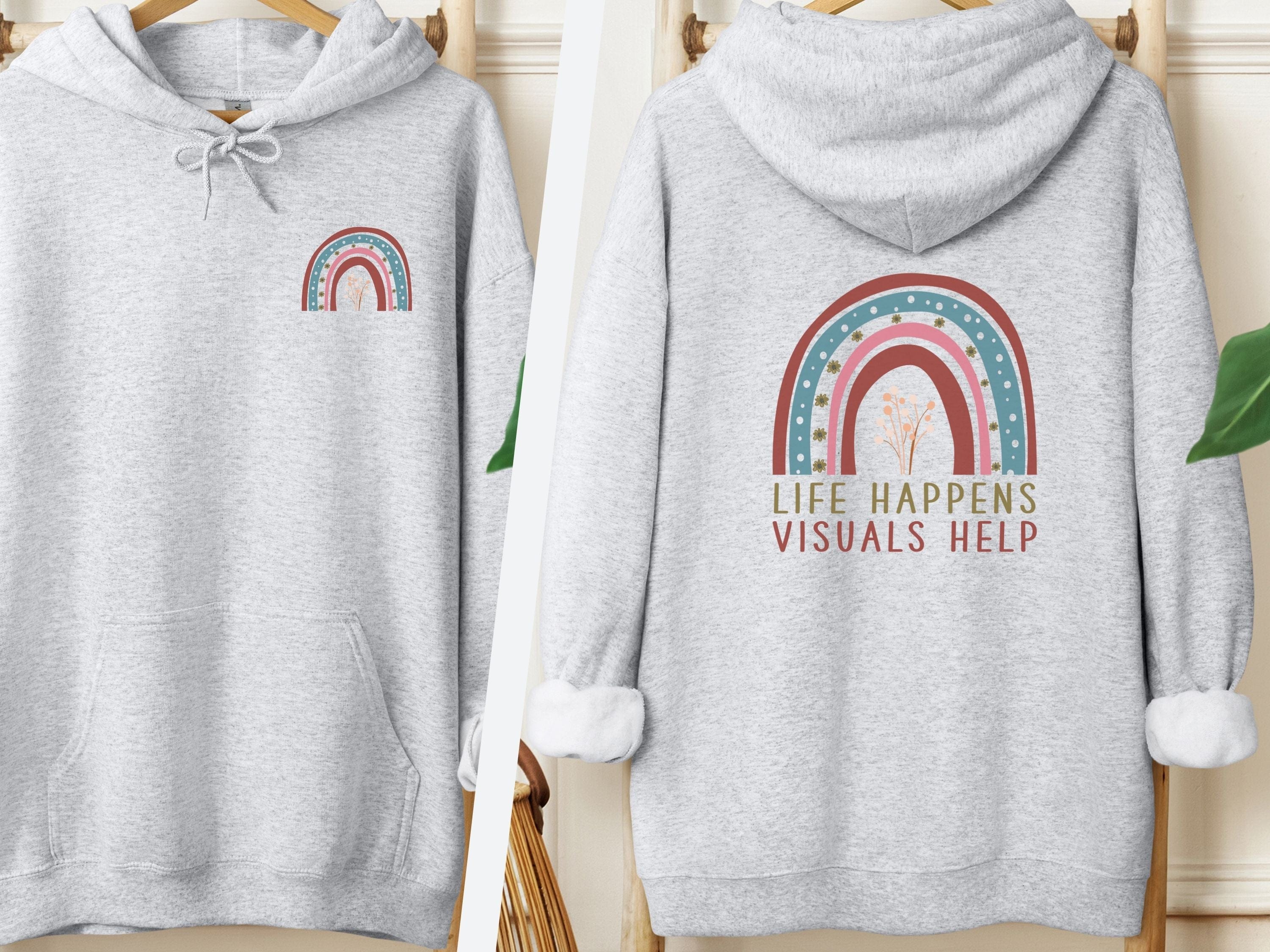 Life Happens Visuals Help Hoodie-Ash-Neurodiversity, ADHD & Autism Awareness & Acceptance Hoodie by Daily Bloom