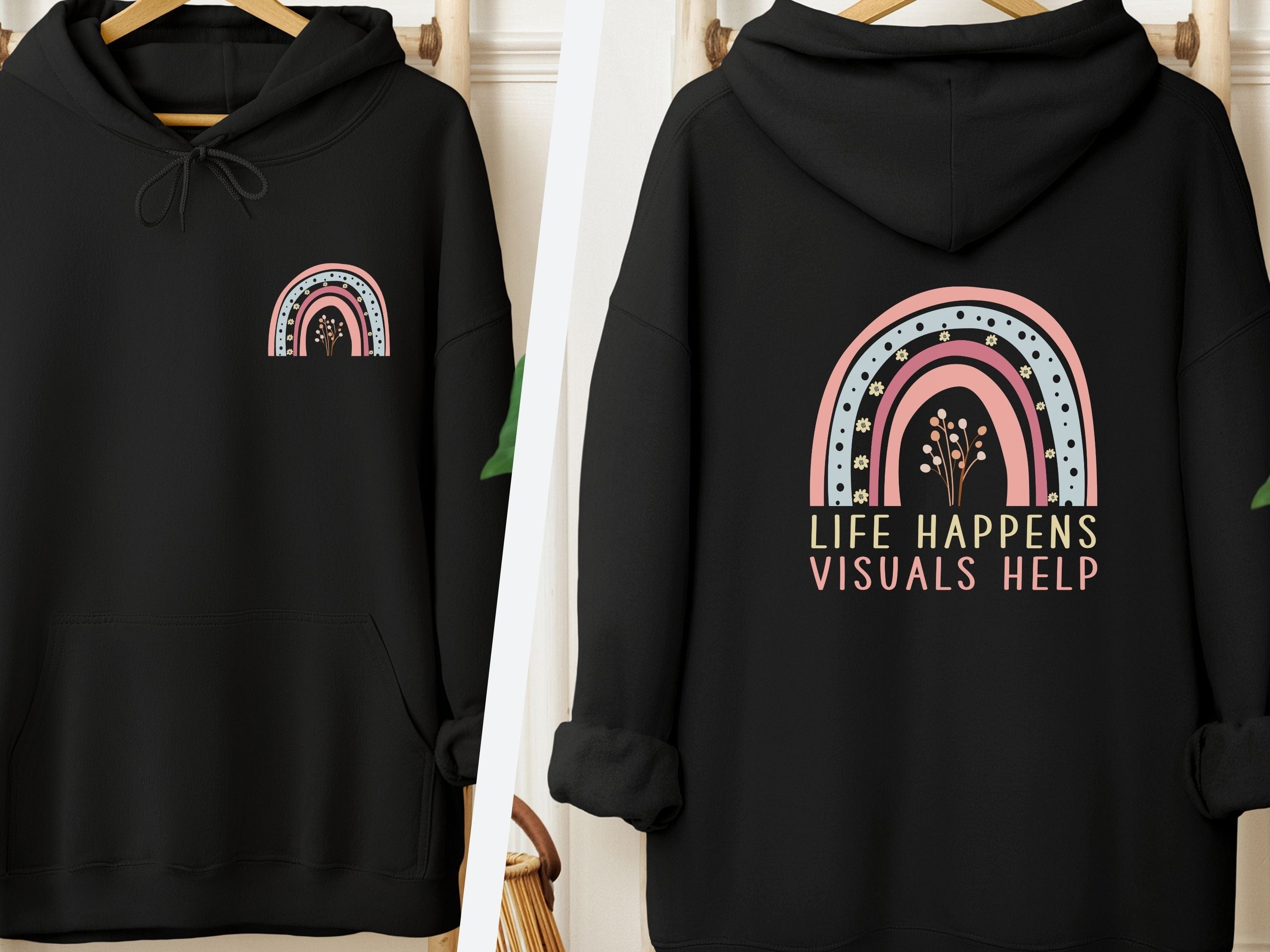 Life Happens Visuals Help Hoodie-Black-Neurodiversity, ADHD & Autism Awareness & Acceptance Hoodie by Daily Bloom