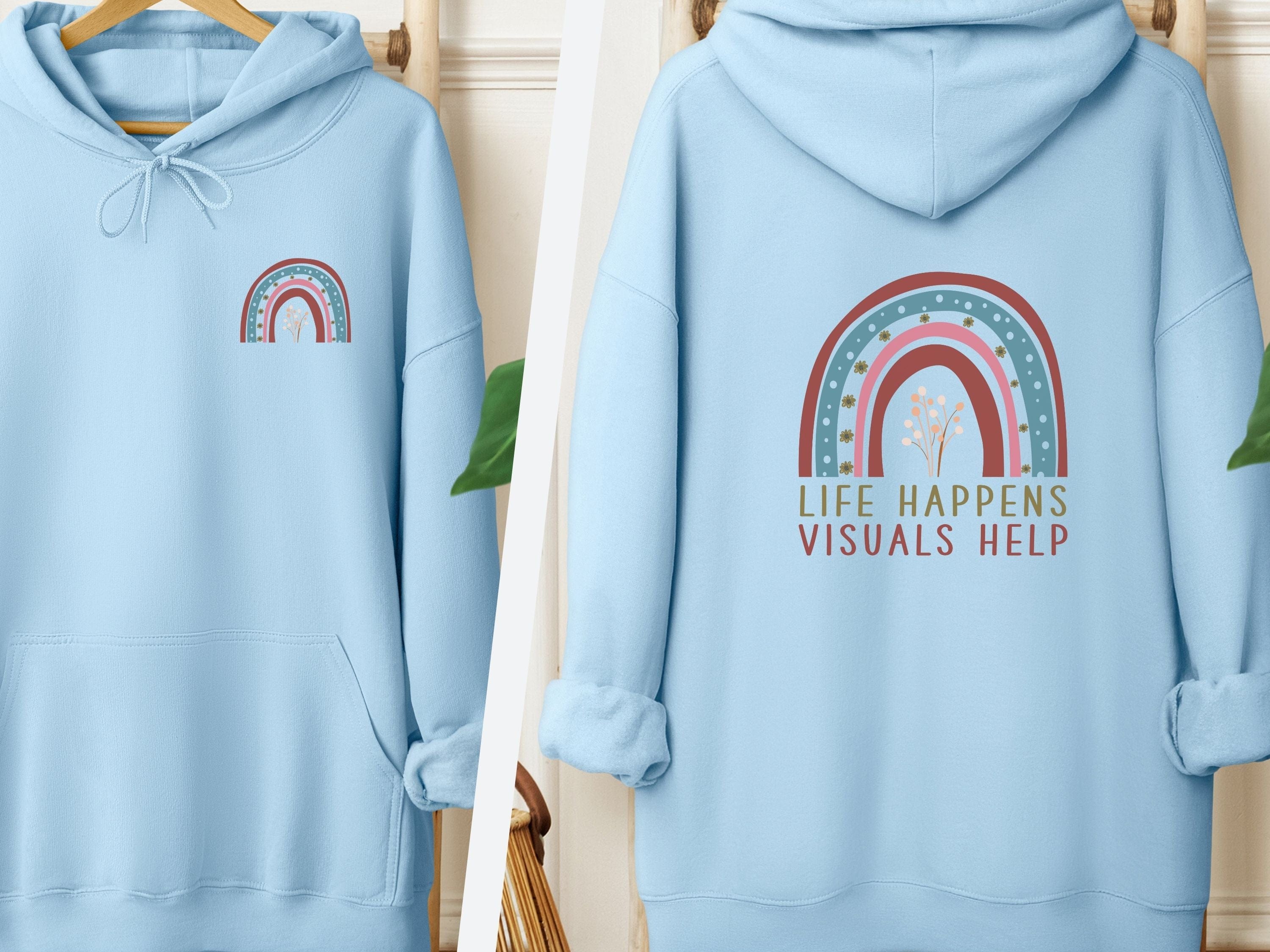 Life Happens Visuals Help Hoodie-Light Blue-Neurodiversity, ADHD & Autism Awareness & Acceptance Hoodie by Daily Bloom