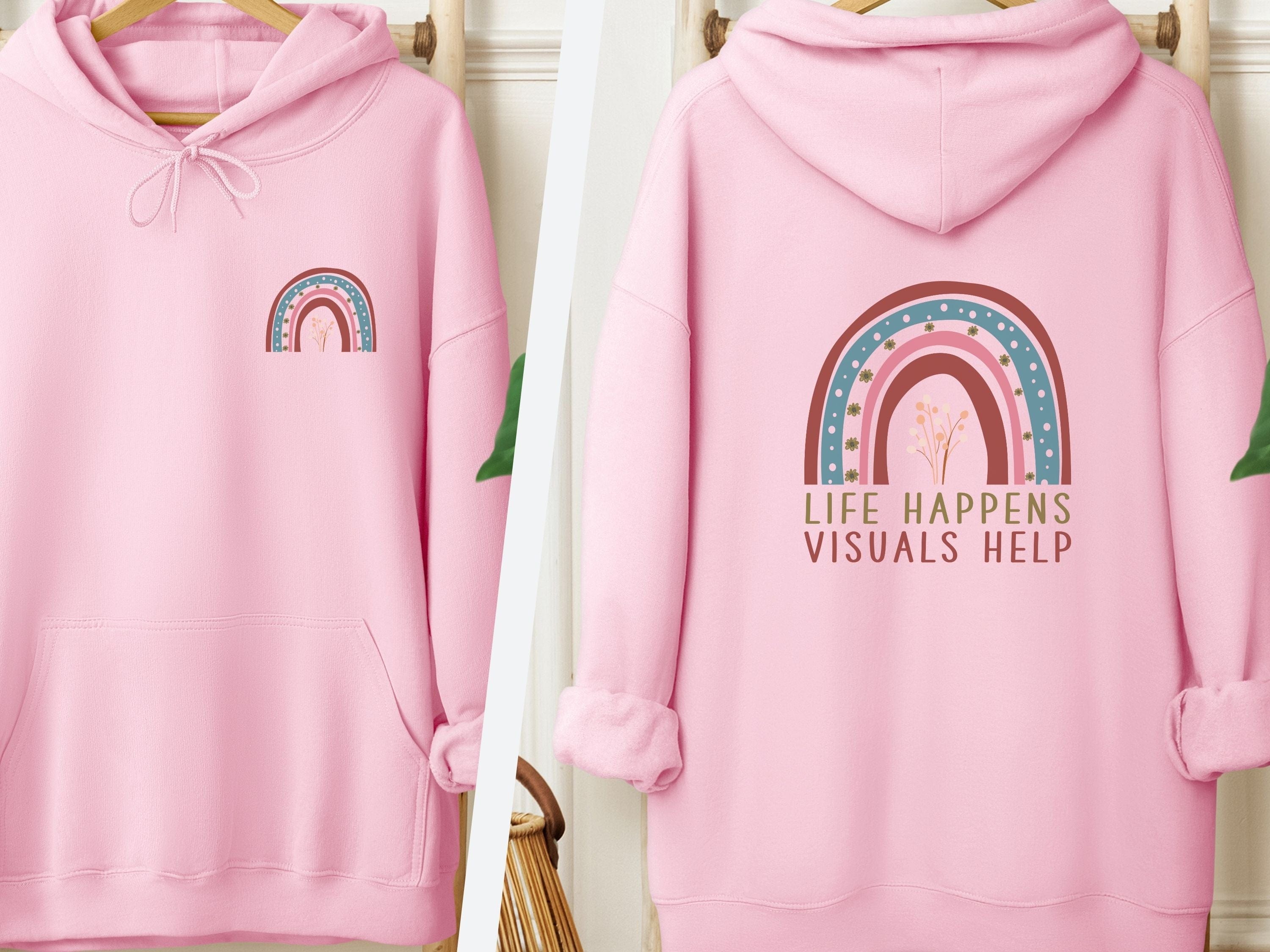Life Happens Visuals Help Hoodie-Light Pink-Neurodiversity, ADHD & Autism Awareness & Acceptance Hoodie by Daily Bloom