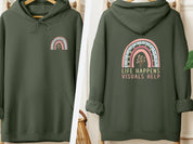 Life Happens Visuals Help Hoodie-Military Green-Neurodiversity, ADHD & Autism Awareness & Acceptance Hoodie by Daily Bloom