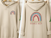 Life Happens Visuals Help Hoodie-Sand-Neurodiversity, ADHD & Autism Awareness & Acceptance Hoodie by Daily Bloom