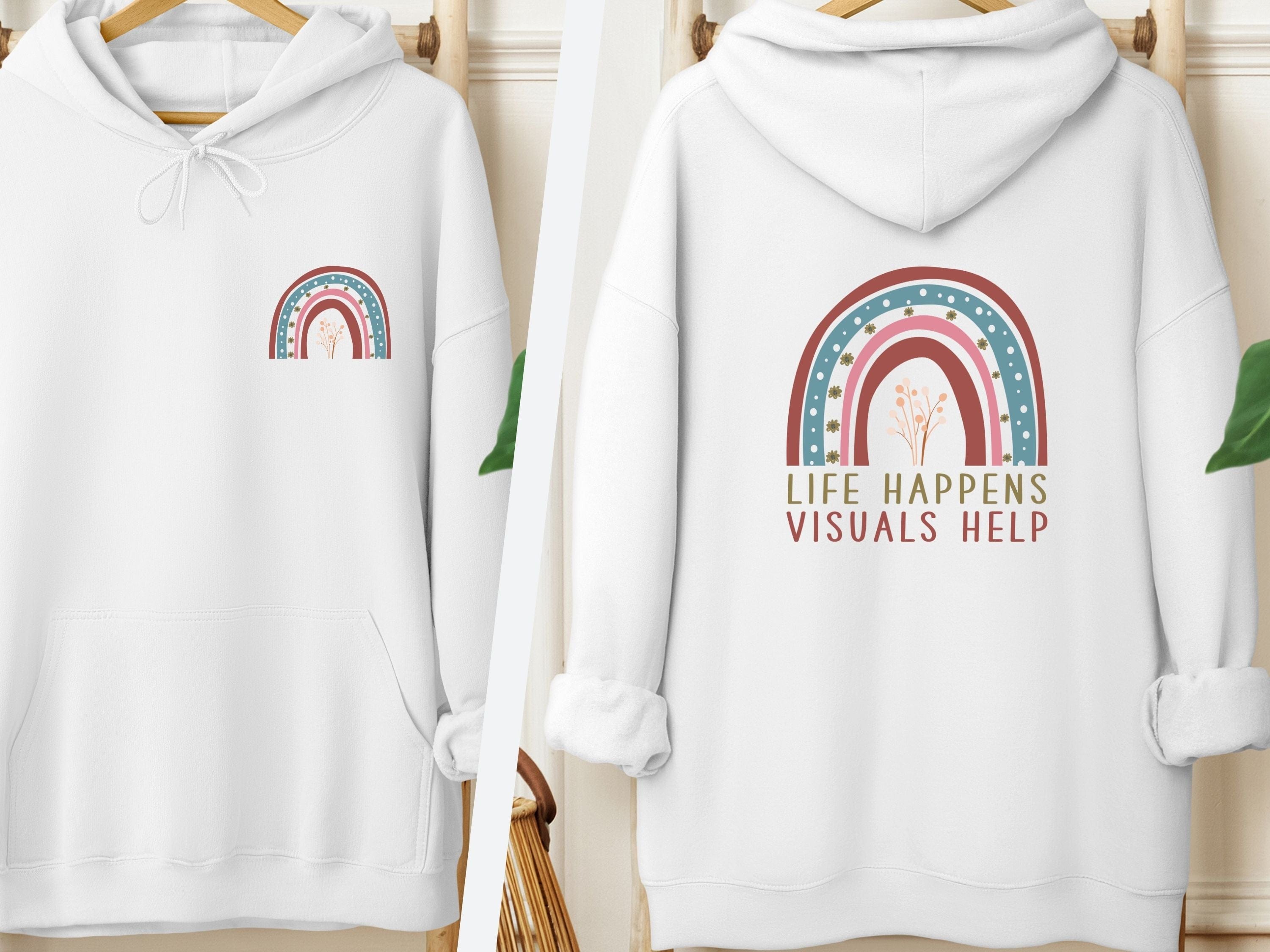 Life Happens Visuals Help Hoodie-White-Neurodiversity, ADHD & Autism Awareness & Acceptance Hoodie by Daily Bloom