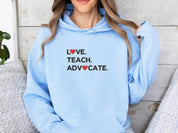 Love Teach Advocate Love Hearts Hoodie-Neurodiversity, ADHD & Autism Awareness & Acceptance Hoodie by Daily Bloom