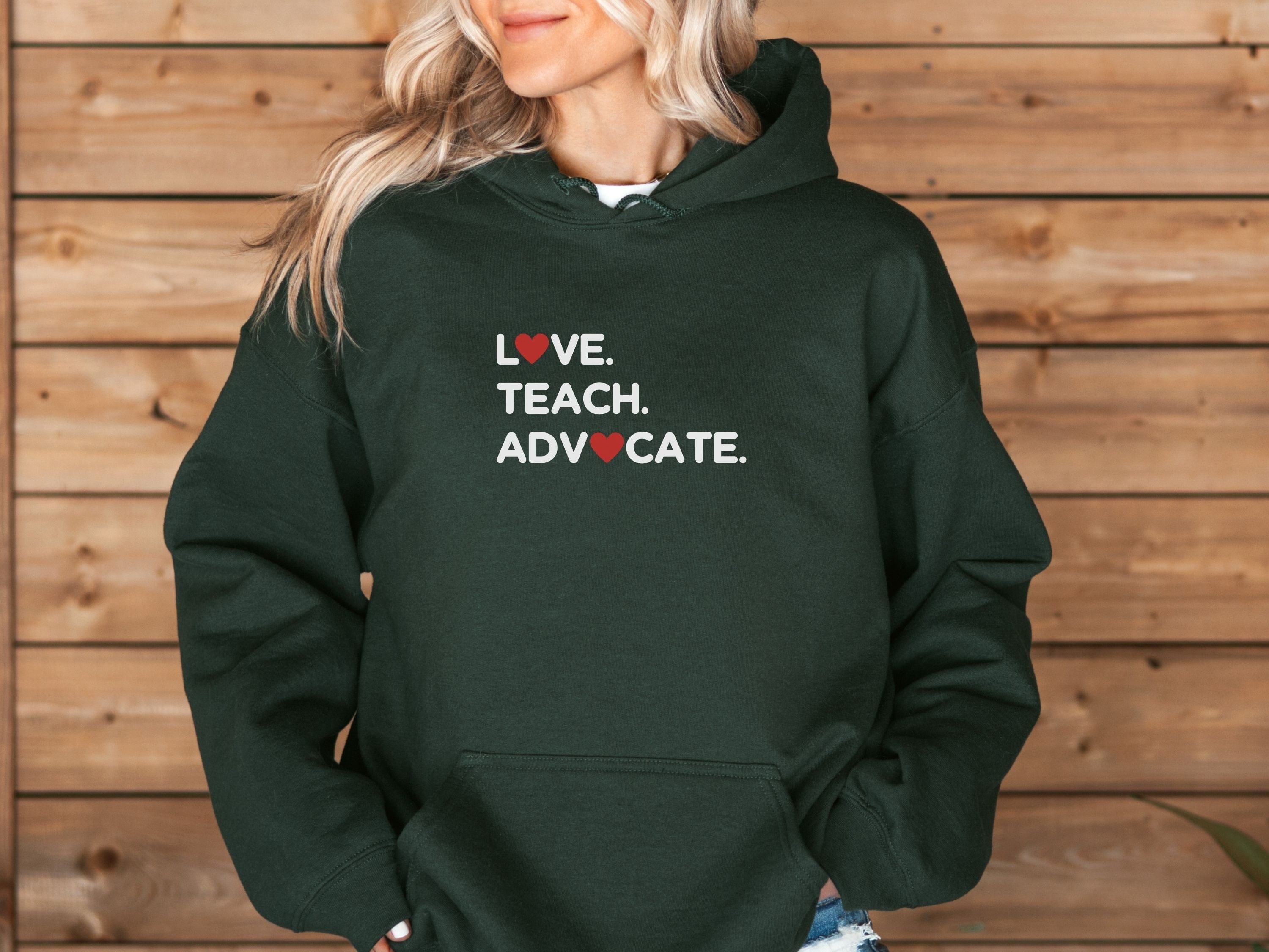 Love Teach Advocate Love Hearts Hoodie-Neurodiversity, ADHD & Autism Awareness & Acceptance Hoodie by Daily Bloom