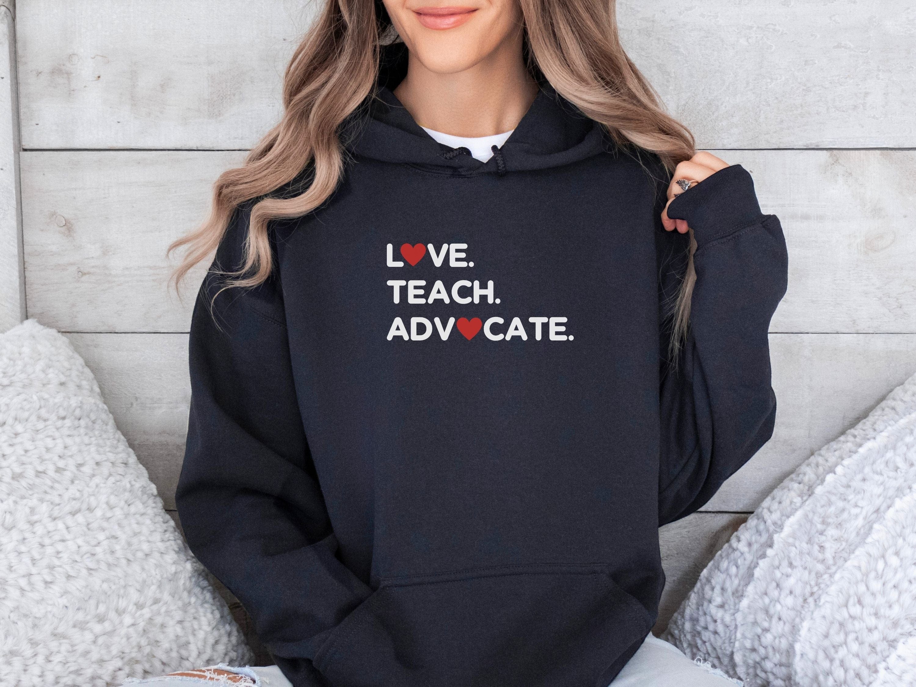 Love Teach Advocate Love Hearts Hoodie-Neurodiversity, ADHD & Autism Awareness & Acceptance Hoodie by Daily Bloom