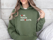 Love Teach Advocate Love Hearts Hoodie-Neurodiversity, ADHD & Autism Awareness & Acceptance Hoodie by Daily Bloom