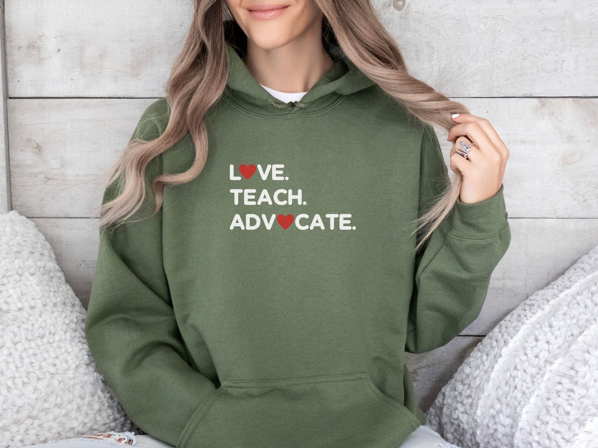 Autism Hoodie - Love Teach Advocate Love Hearts Hoodie - Daily Bloom