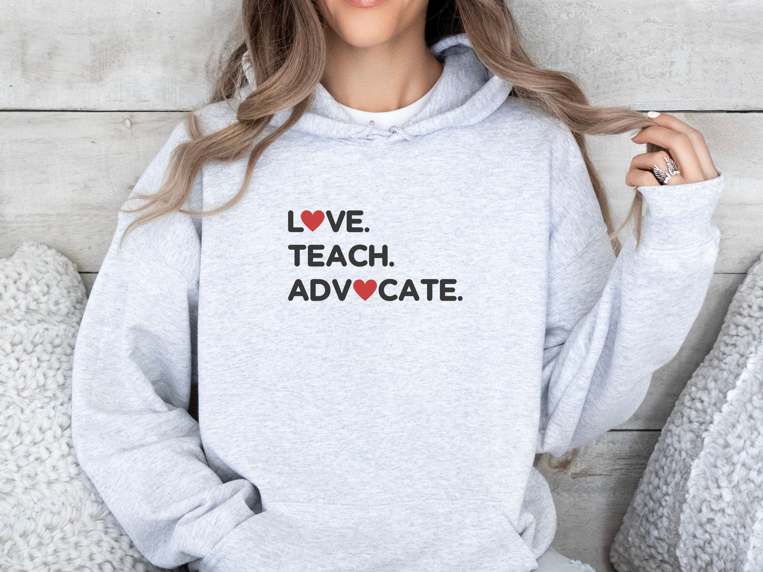 Love Teach Advocate Love Hearts Hoodie-Neurodiversity, ADHD & Autism Awareness & Acceptance Hoodie by Daily Bloom