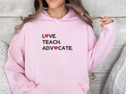 Love Teach Advocate Love Hearts Hoodie-Neurodiversity, ADHD & Autism Awareness & Acceptance Hoodie by Daily Bloom