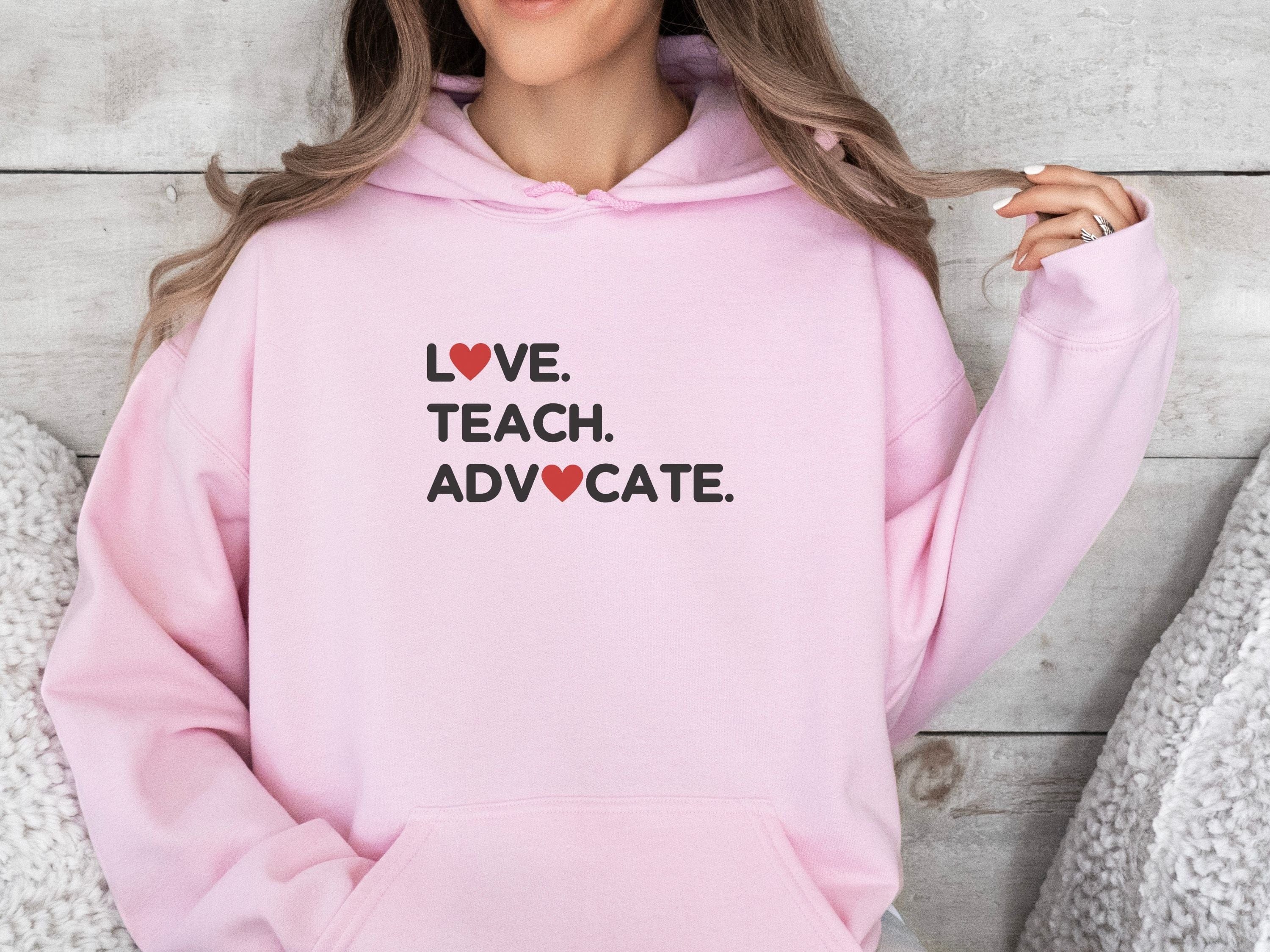 Love Teach Advocate Love Hearts Hoodie-Neurodiversity, ADHD & Autism Awareness & Acceptance Hoodie by Daily Bloom