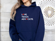 Love Teach Advocate Love Hearts Hoodie-Neurodiversity, ADHD & Autism Awareness & Acceptance Hoodie by Daily Bloom