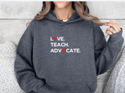 Love Teach Advocate Love Hearts Hoodie-Neurodiversity, ADHD & Autism Awareness & Acceptance Hoodie by Daily Bloom