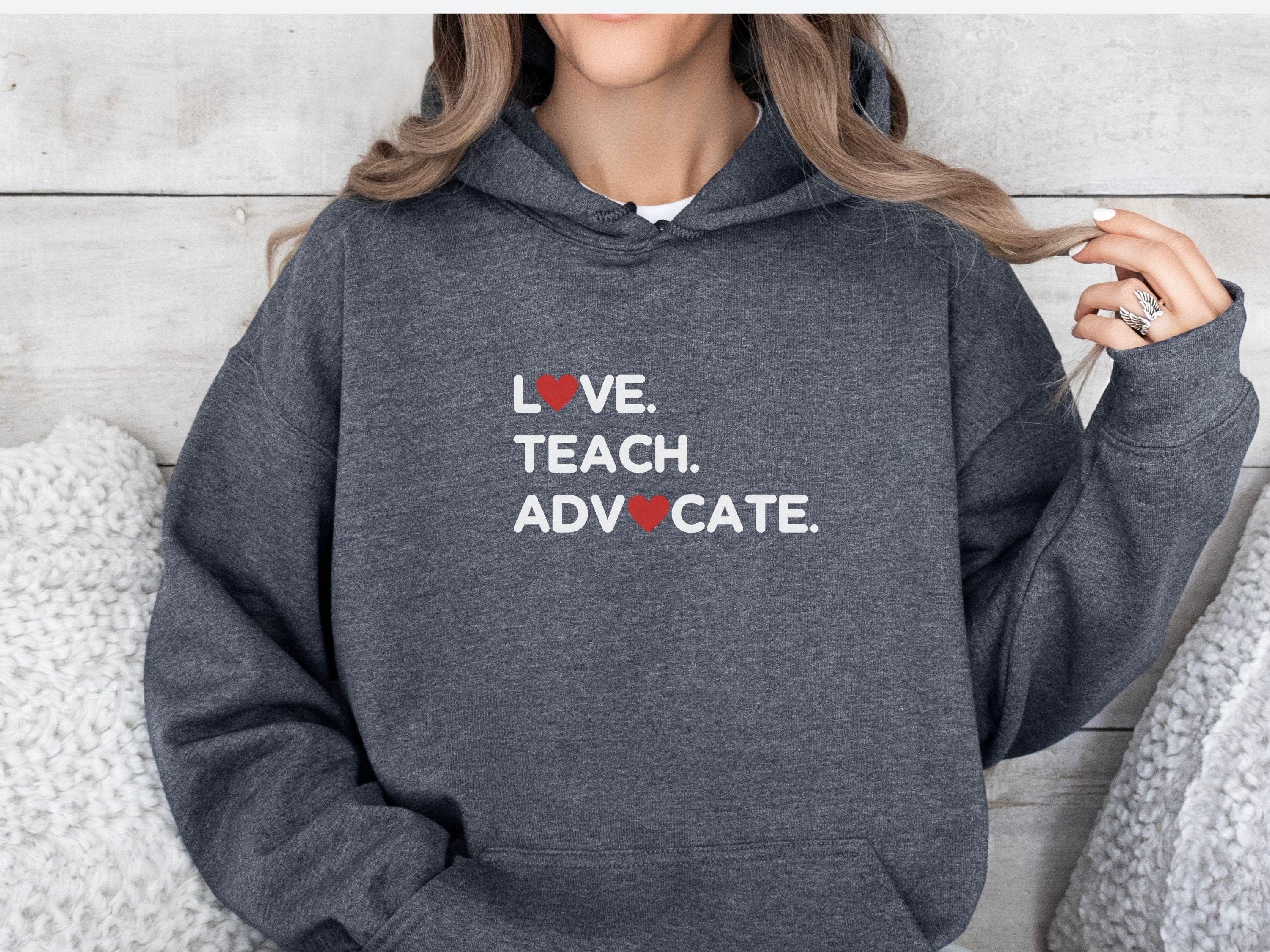 Love Teach Advocate Love Hearts Hoodie-Neurodiversity, ADHD & Autism Awareness & Acceptance Hoodie by Daily Bloom