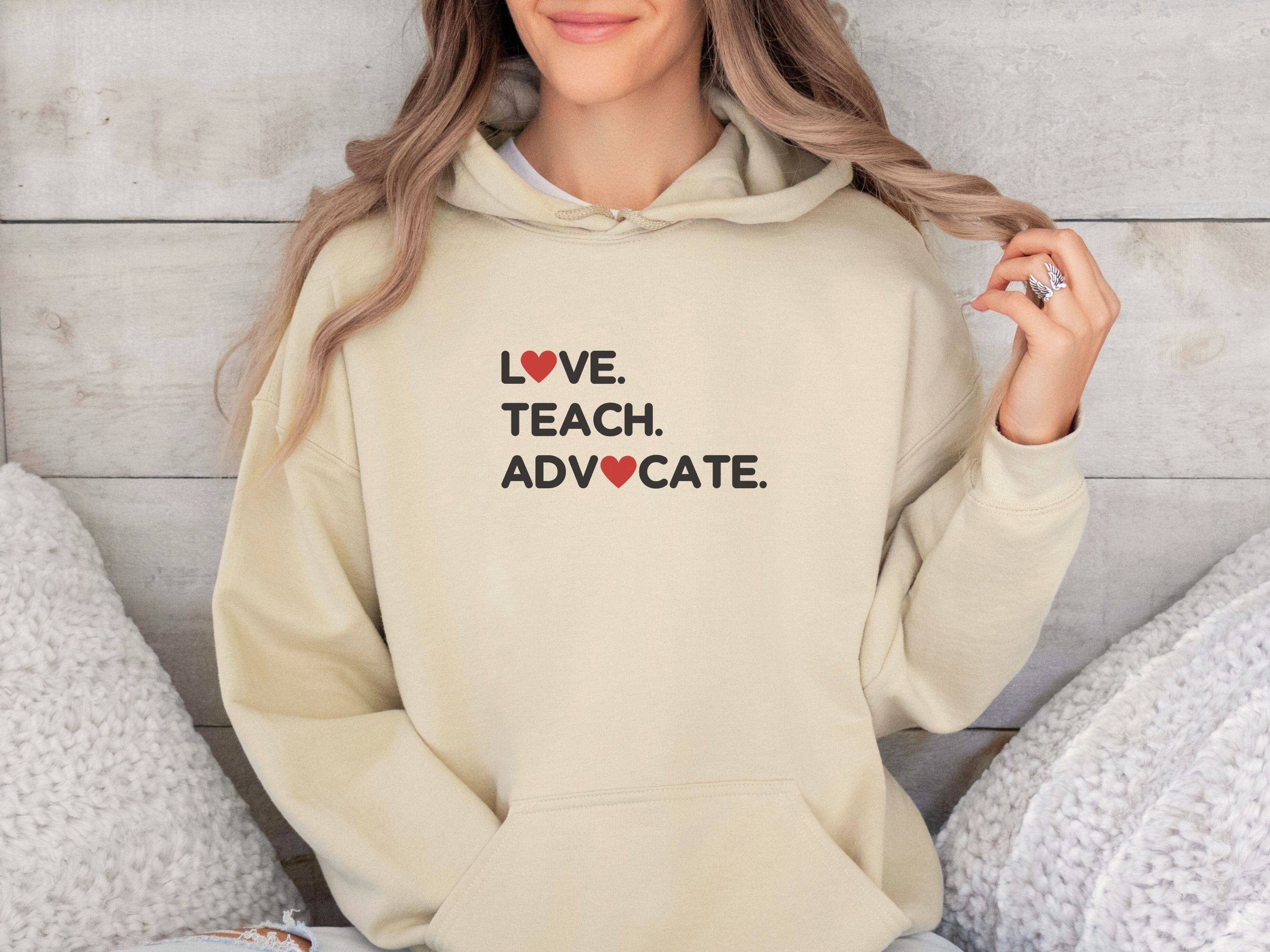 Love Teach Advocate Love Hearts Hoodie-Neurodiversity, ADHD & Autism Awareness & Acceptance Hoodie by Daily Bloom